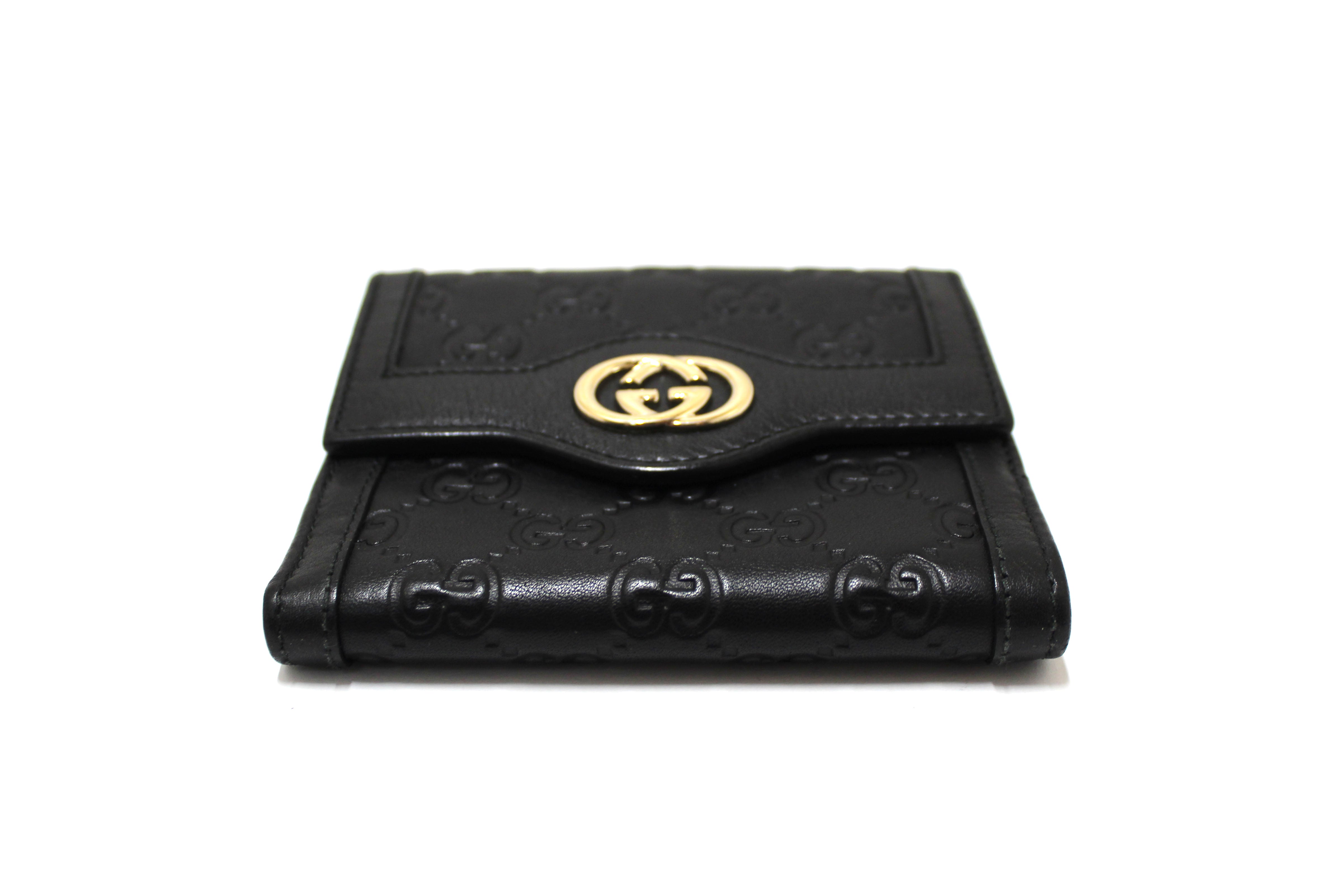 Authentic Gucci Black Guccissima Leather Sukey French Flap Wallet for Women - Luxury Designer Handbag for Everyday Use, Travel & Special Occasions