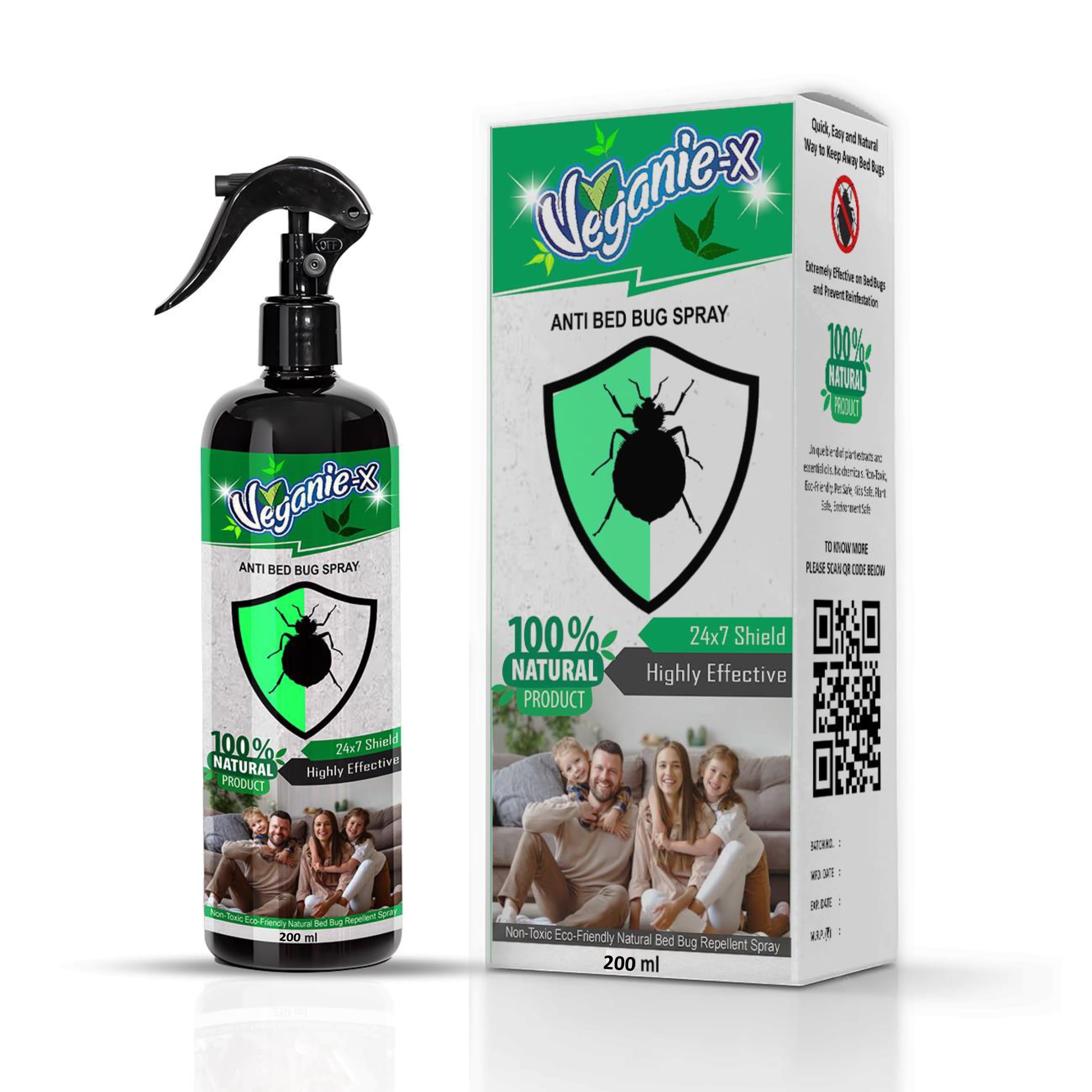 Veganie-X Natural Bed Bug Killer Spray - Organic Herbal Insect Repellent for Long Lasting Protection | Fast Acting Formula | Safe for Kids & Pets with Pleasant Fragrance (200ml) | Perfect for Mattresses, Furniture & Travel Use
