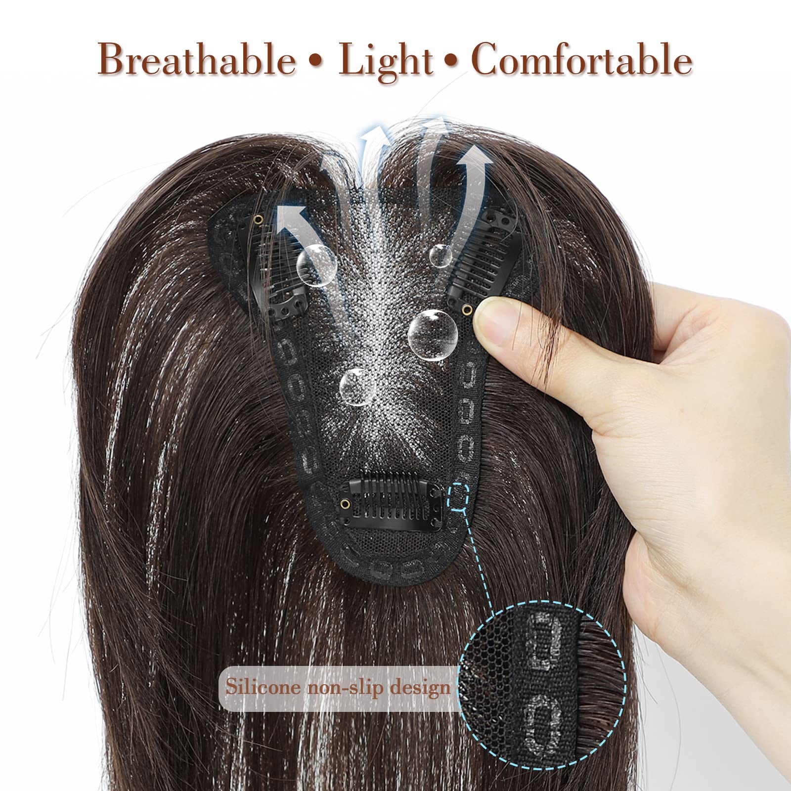 Human Hair Toppers for Women with Thinning Hair - Clip-In Hair Extensions with Bangs (Color #2) | Natural Real Hair Topper for Volume & Coverage | Perfect for Daily Wear, Special Occasions & Hair Loss Solutions
