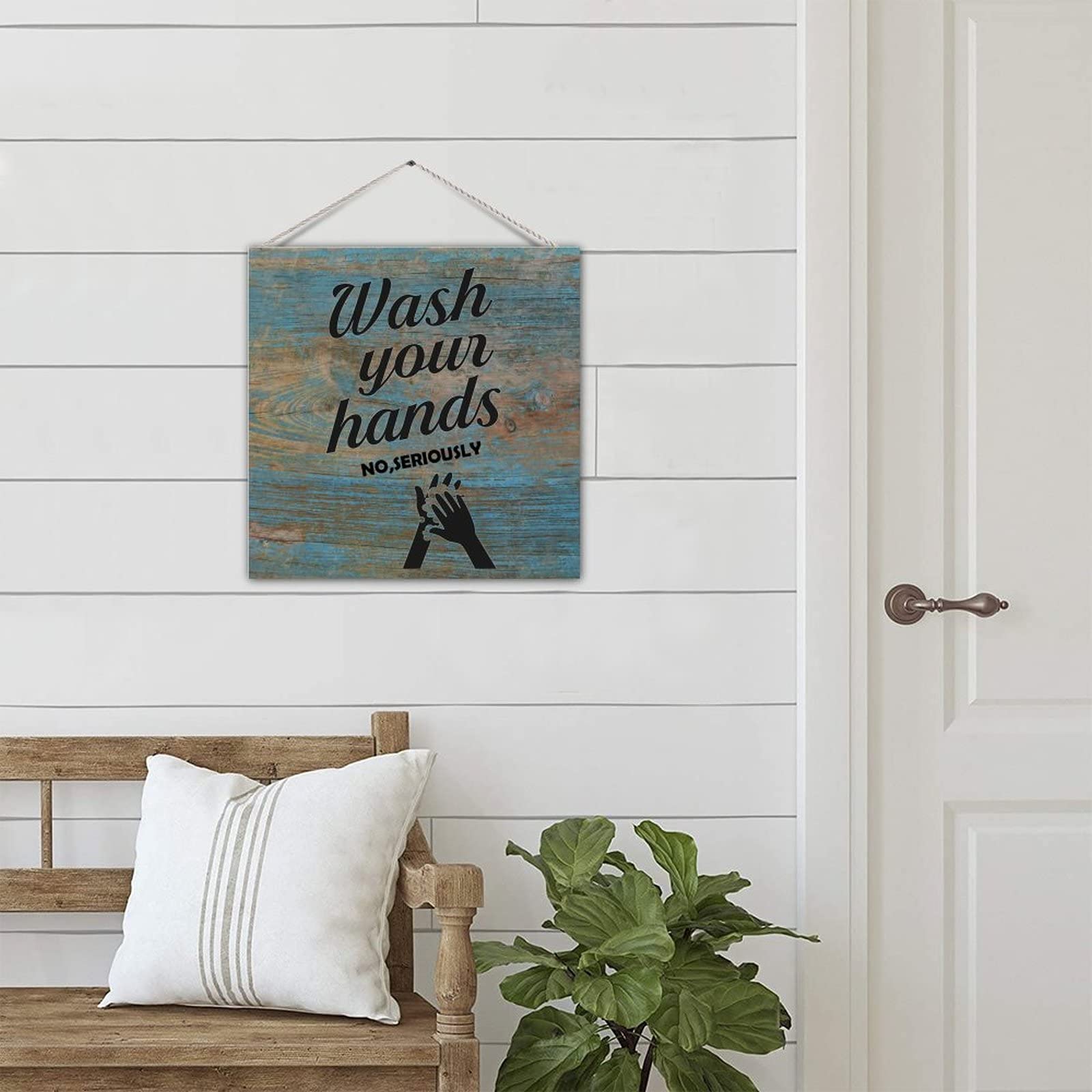 Funny Wash Your Hands Wood Sign - Bathroom Wall Decor for Restroom & Home