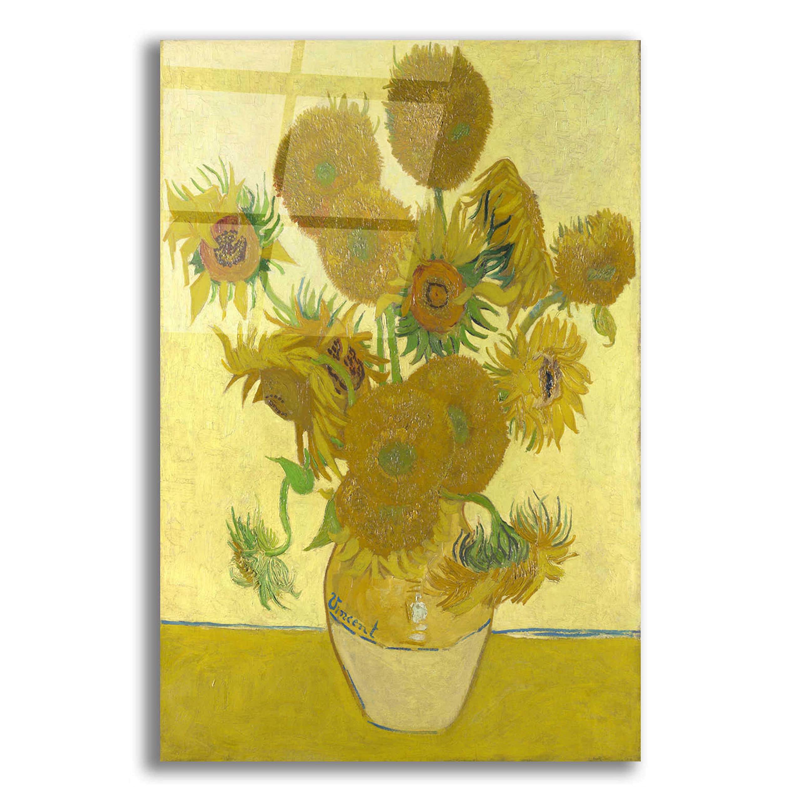 Vincent Van Gogh 'Still Life Vase with Fourteen Sunflowers' Acrylic Glass Wall Art Print - 16x24 Inches - Perfect for Living Room, Bedroom & Office Decor