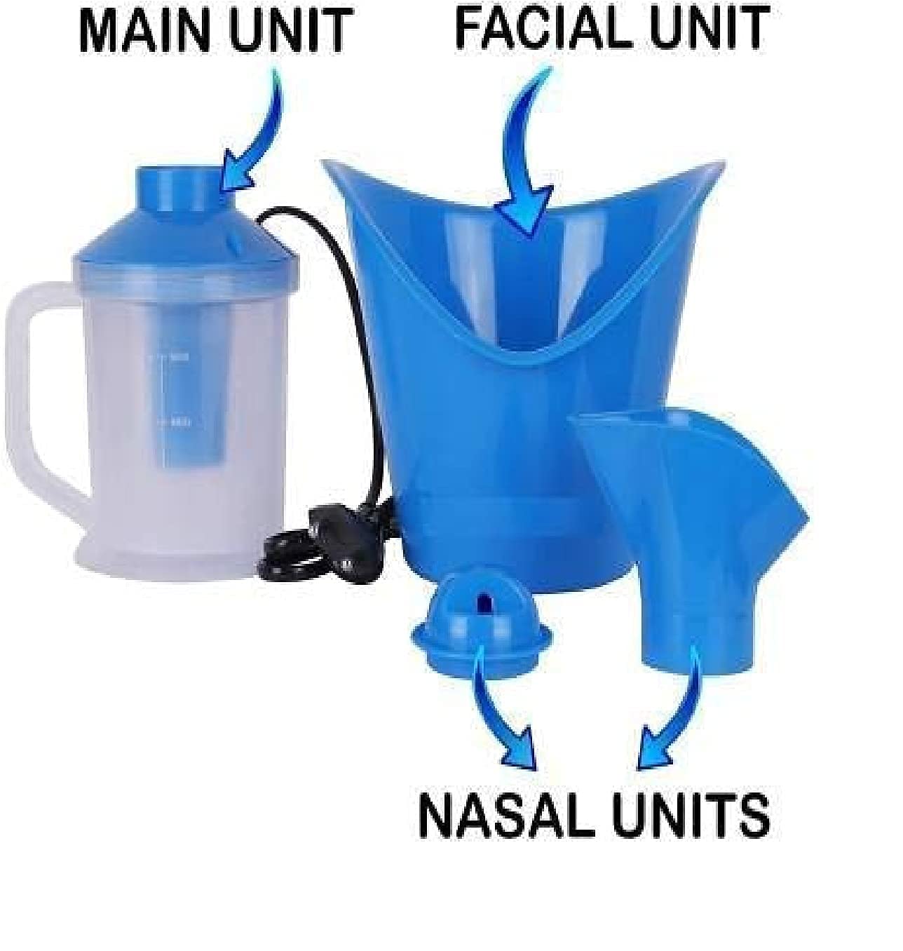 ELECOPTO 3-in-1 Steam Vaporizer for Cold & Cough Relief - Nasal Steamer, Facial Inhaler, Sinus Decongestor - Portable Personal Humidifier for Home & Travel Use (Blue)