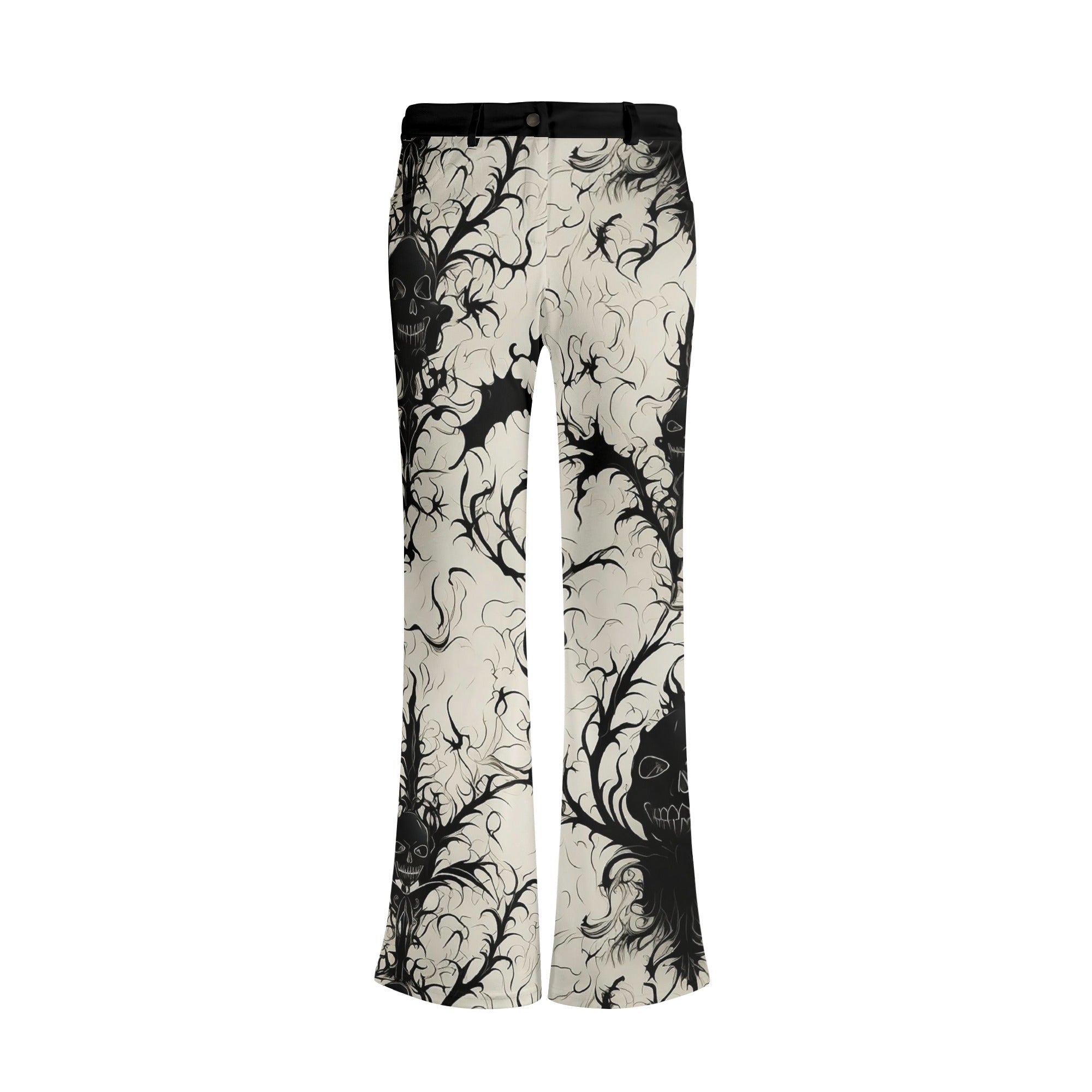 Gothic Flare Pants for Women - Black & White High Waisted Vintage Bell Bottom Trousers | Retro 70s Style, Halloween Costume, Gothic Fashion Outfit