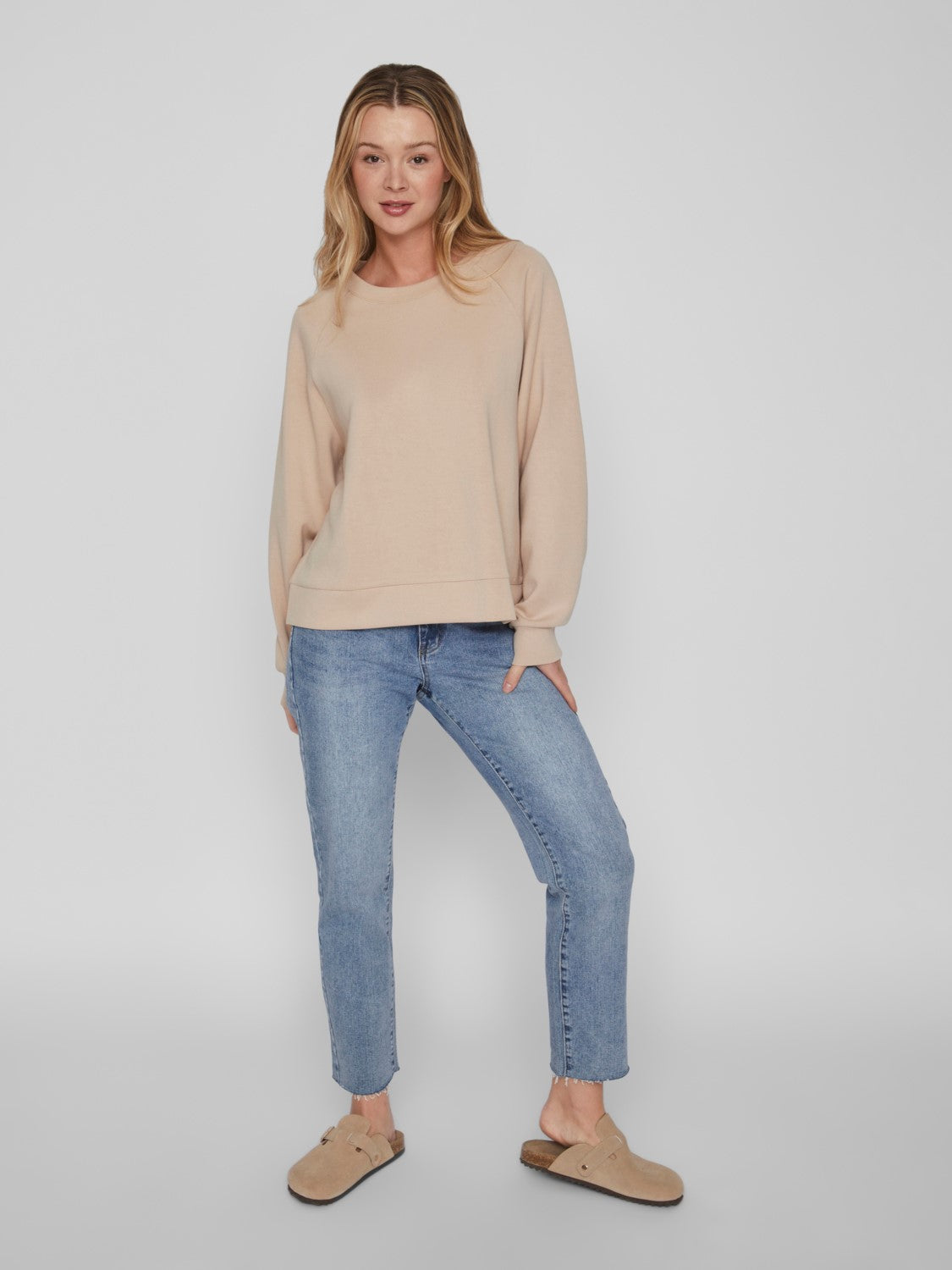 ITA SWEAT TOP (BEIGE) - Women's Casual Pullover Sweatshirt | Soft Cotton Blend | Comfortable Loungewear for Home, Workout & Everyday Wear