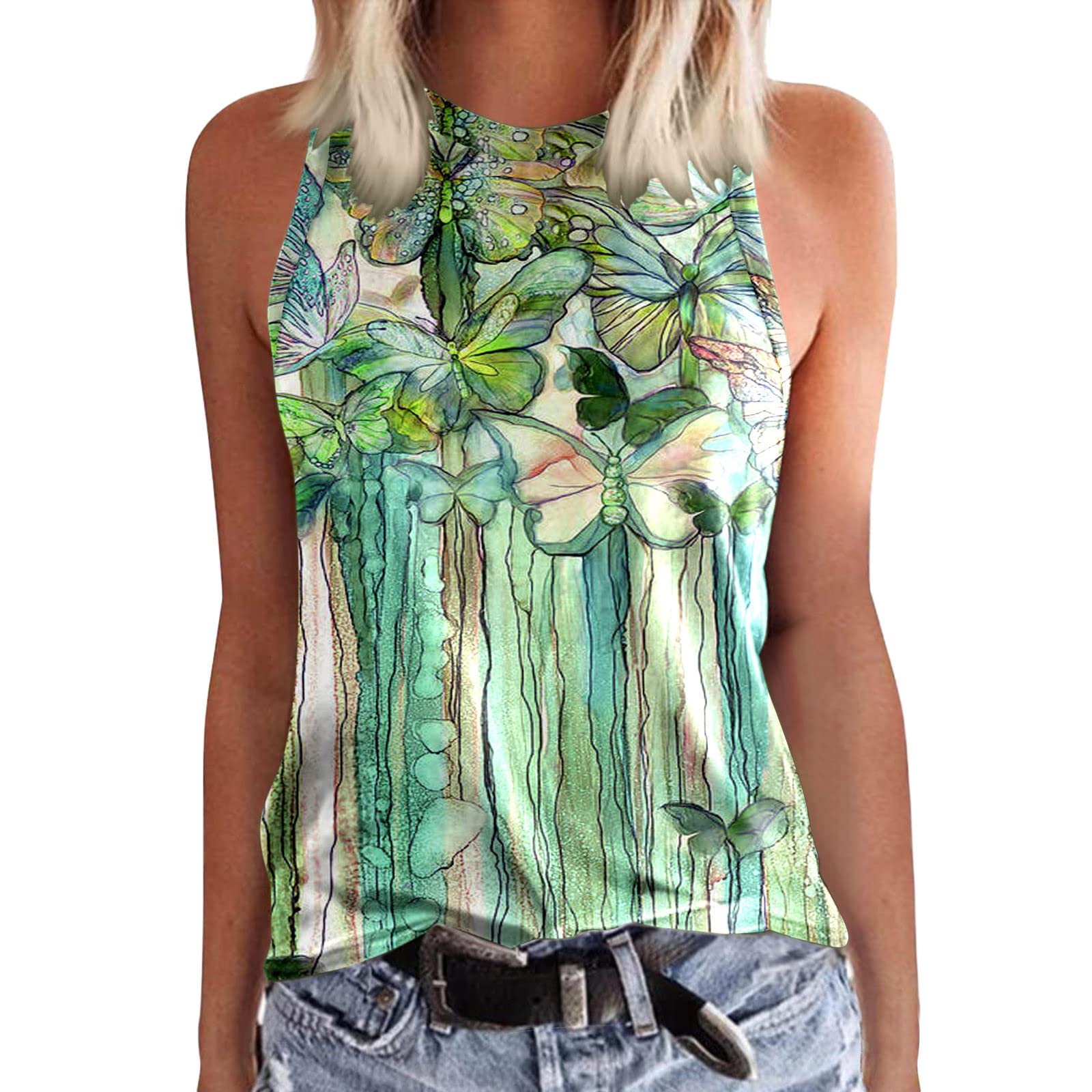 ETHKIA Women's Summer Casual Sleeveless Crewneck Tank Tops - Loose Fit Basic Shirts for Beach, Travel & Everyday Wear