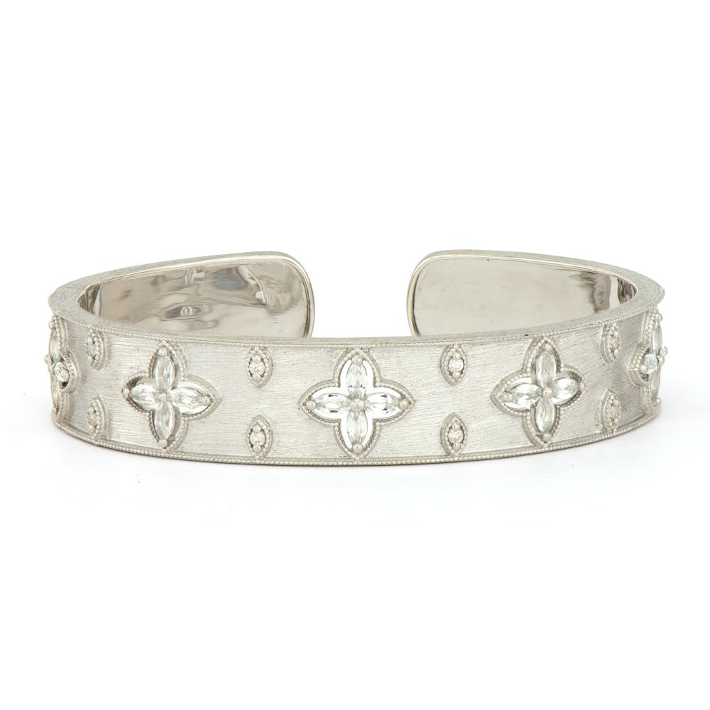 Jude Frances Sterling Silver Moroccan Floral Motif Wide Cuff Bracelet for Women - Elegant Boho Jewelry for Parties, Weddings & Special Occasions