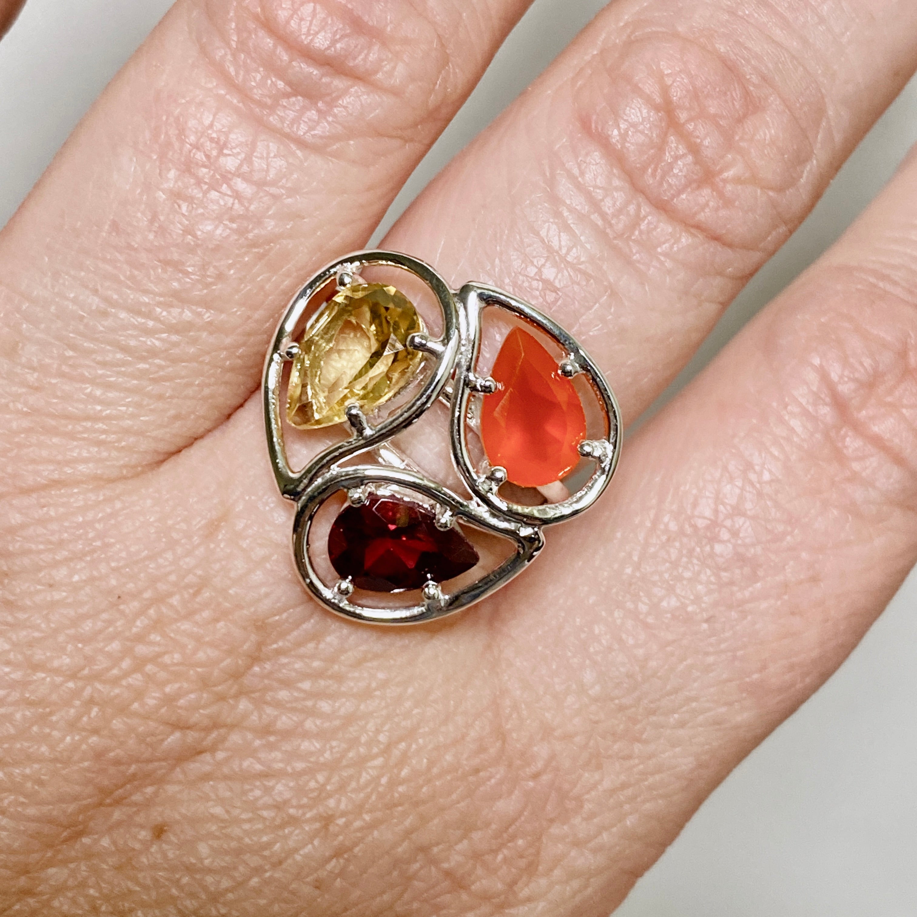 Faceted Carnelian Garnet Citrine Multi-Stone Ring PRGJ887 - Elegant Jewelry for Women, Perfect for Parties, Weddings & Special Occasions