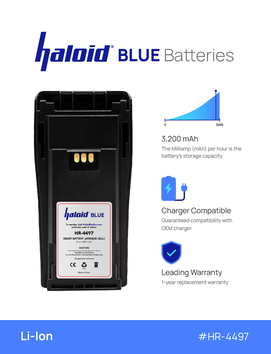 Haloid BLUE HR 4497 Lithium Battery Replacement for Motorola CP200 CP200d PR400 Two-Way Radios - Long Lasting Power for Construction, Security & Outdoor Communication