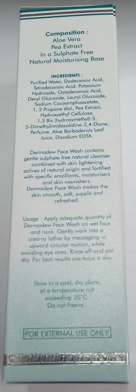 Cymedis H&H Dermadew Sulfate-Free Aloe Vera Face Wash for Adults - 100ml Gentle Cleanser for Sensitive Skin - Perfect for Daily Skincare Routine & Post-Workout Refresh