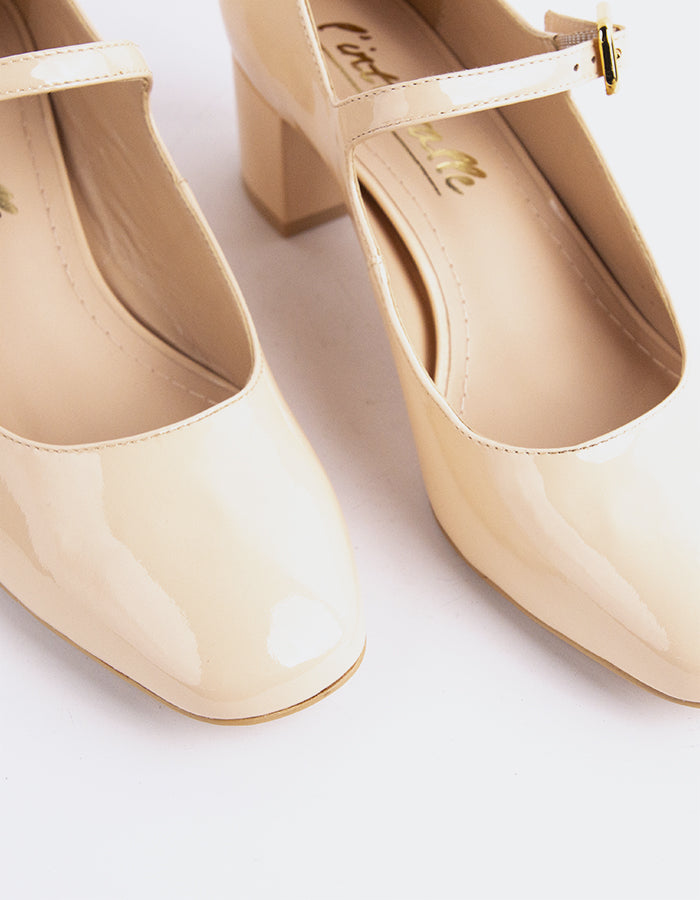 Rosalba Nude Patent Leather Women's Heels - Stylish High Heel Pumps for Office, Party & Evening Wear