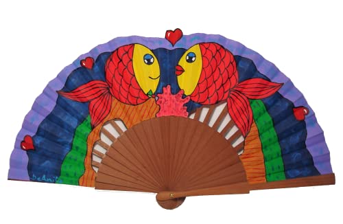 Hand-Painted Spanish Flamenco Wood Fan 'Submarine Love' - Perfect for Dance Performances, Weddings & Home Decor