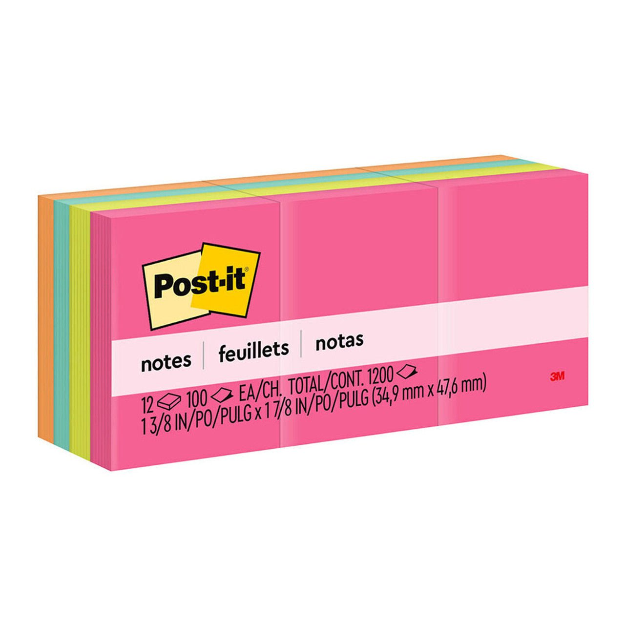 3M Sticky Post It Notes 35 x 48mm, 12-Pack (653AN) - Perfect for Office, School & Home Organization