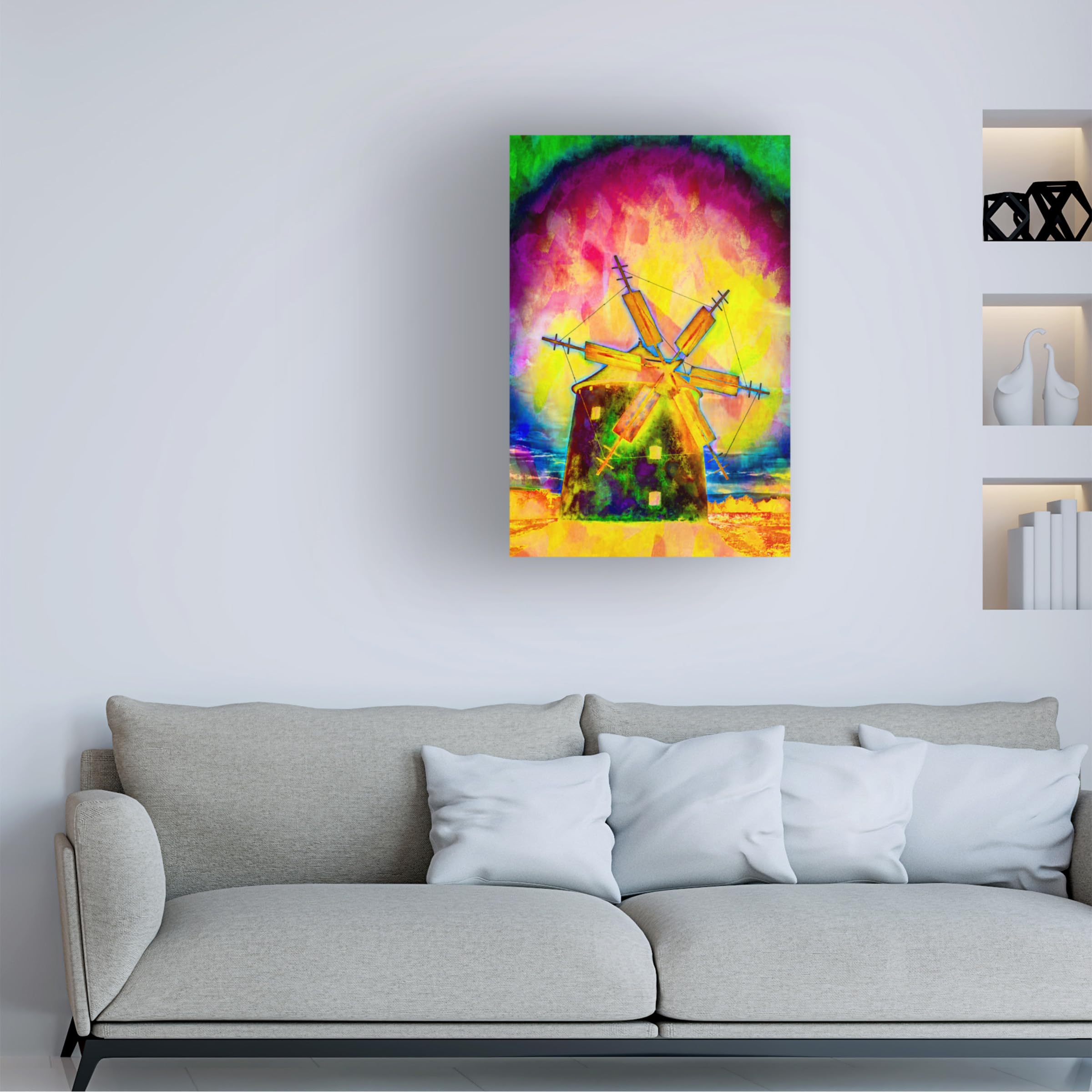 Anita Vincze 'Windmill 02' Canvas Art Print - Handmade Landscape Painting for Home & Office Wall Decor | Perfect for Living Room, Bedroom or Office Space