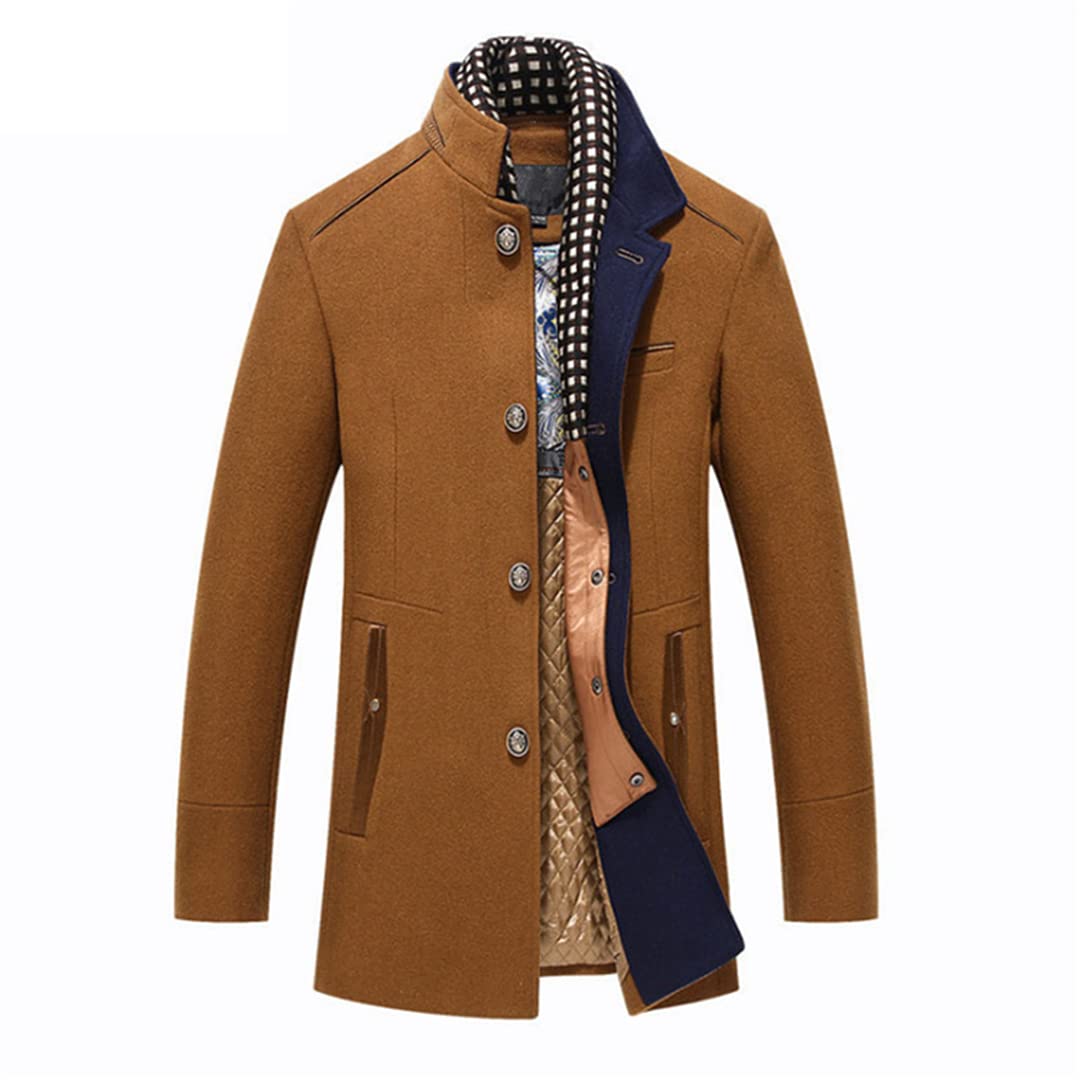 Men's Winter Wool Blend Trench Coat with Scarf Collar - Thick Single Breasted Wool Overcoat for Casual Wear | Perfect for Office, Travel & Outdoor Activities