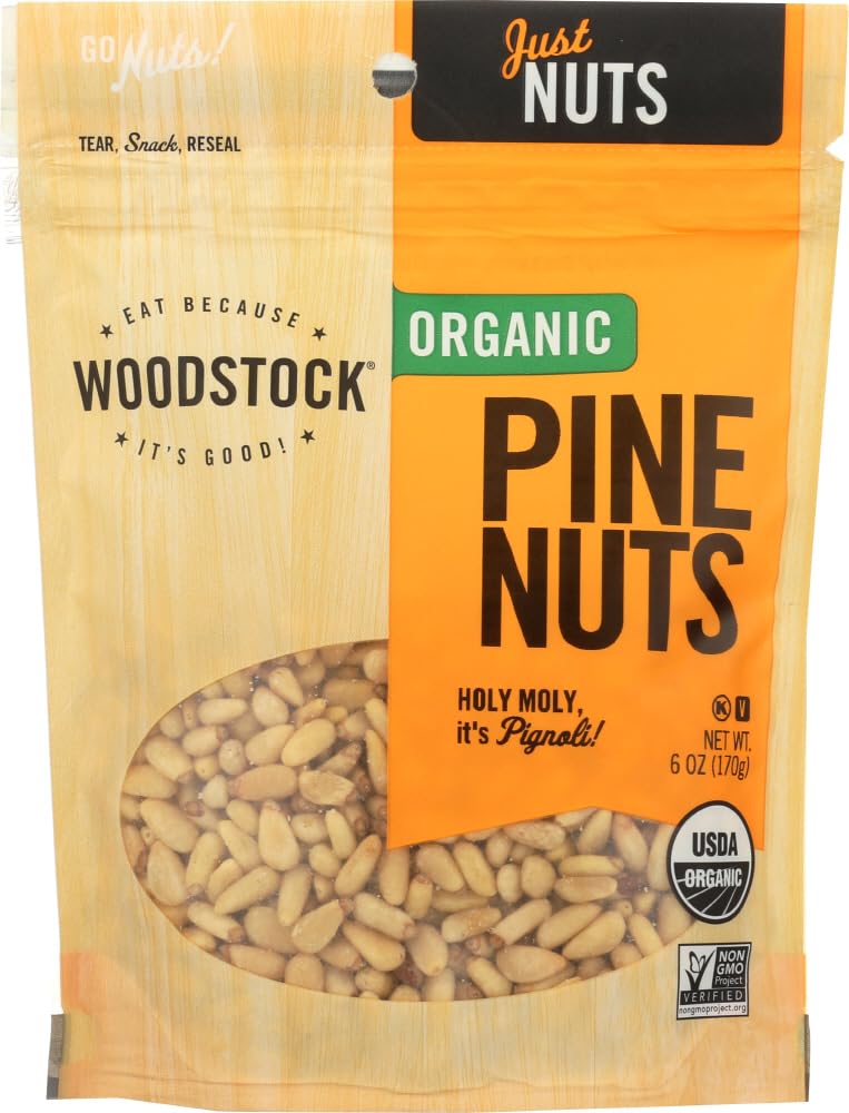 Organic Pine Nuts - 6 oz (Case of 8) - Vegan, GMO Free, High Protein Snack - Woodstock Nuts - Perfect for Salads, Baking & Healthy Snacking