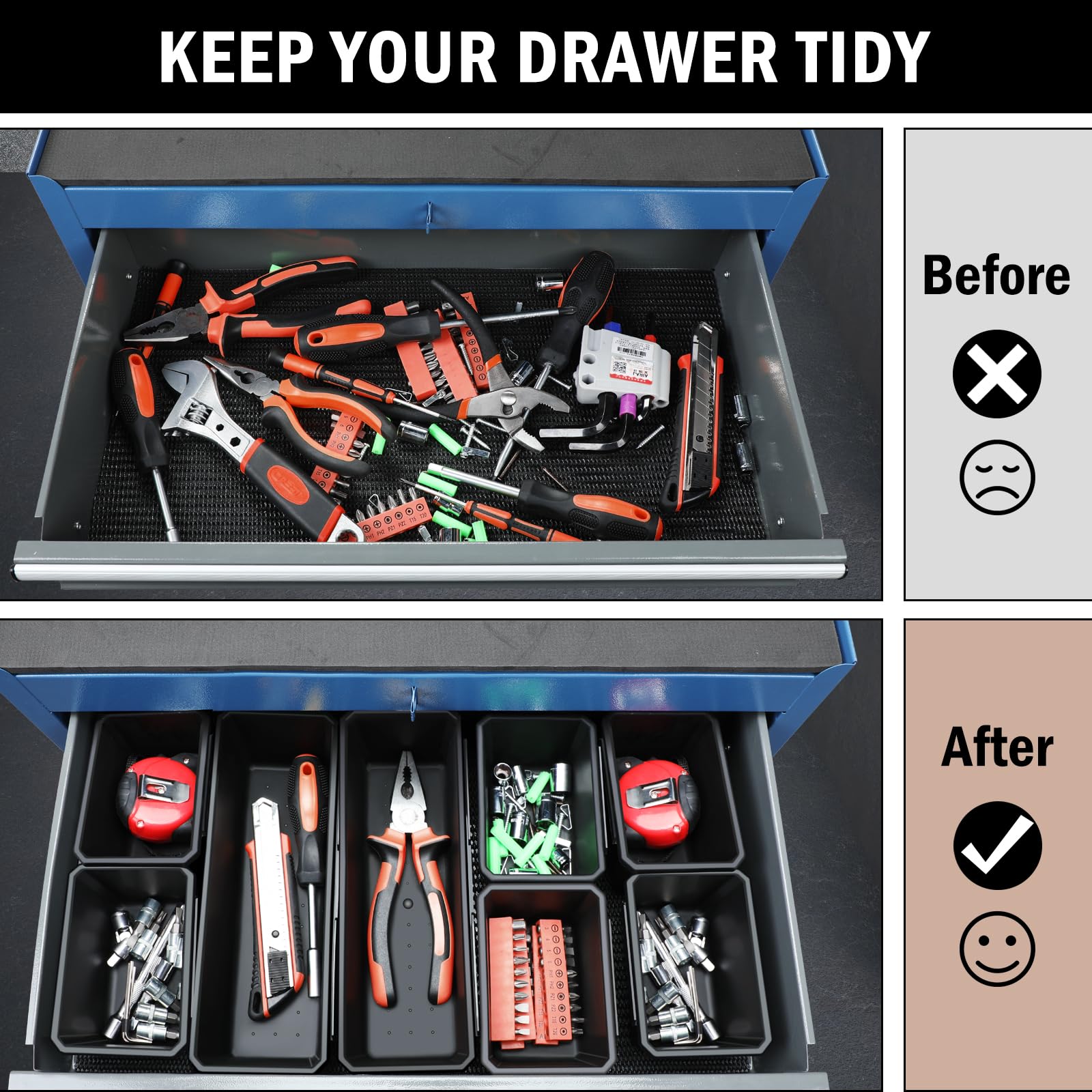 LARBANKE Tool Box Organizer - 18-Piece Heavy Duty & Durable Tool Storage Case with Interlocking Design, Perfect for Rolling Tool Chests, Car Cabinets, Workbenches & Small Parts Organization - Ideal for Mechanics, DIY Enthusiasts & Home Improvement Projects