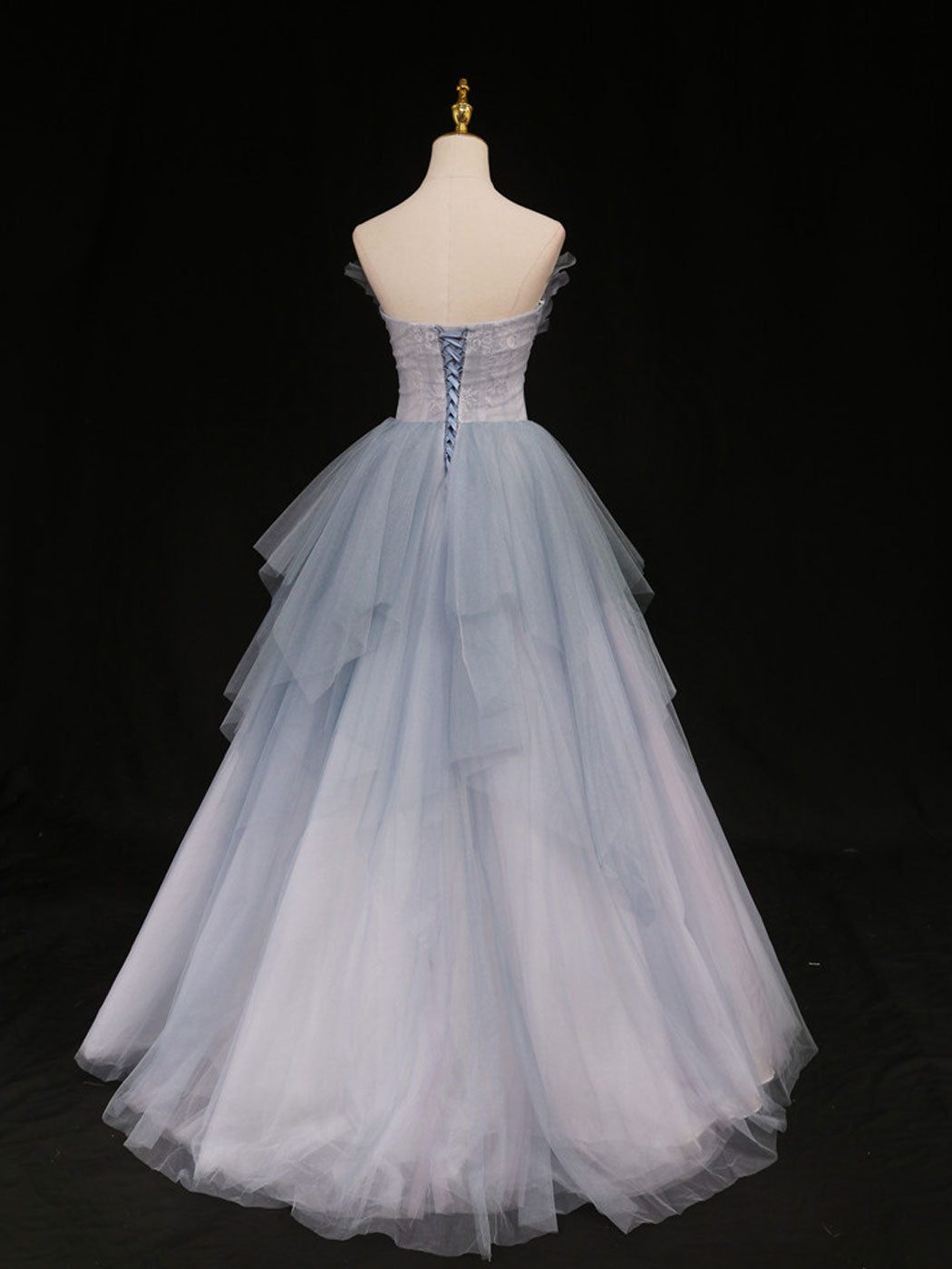 Elegant Blue Sweetheart Neck Tulle Long Prom Dress | Formal Graduation Gown for Women | Perfect for Homecoming, Quinceañera & Special Occasions