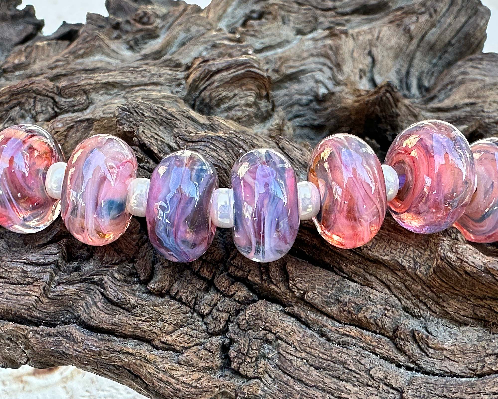9PCS Cotton Candy Pink Lampwork Glass Beads Set for Jewelry Making, DIY Crafts - Perfect for Bracelets, Necklaces, Earrings & Home Decor