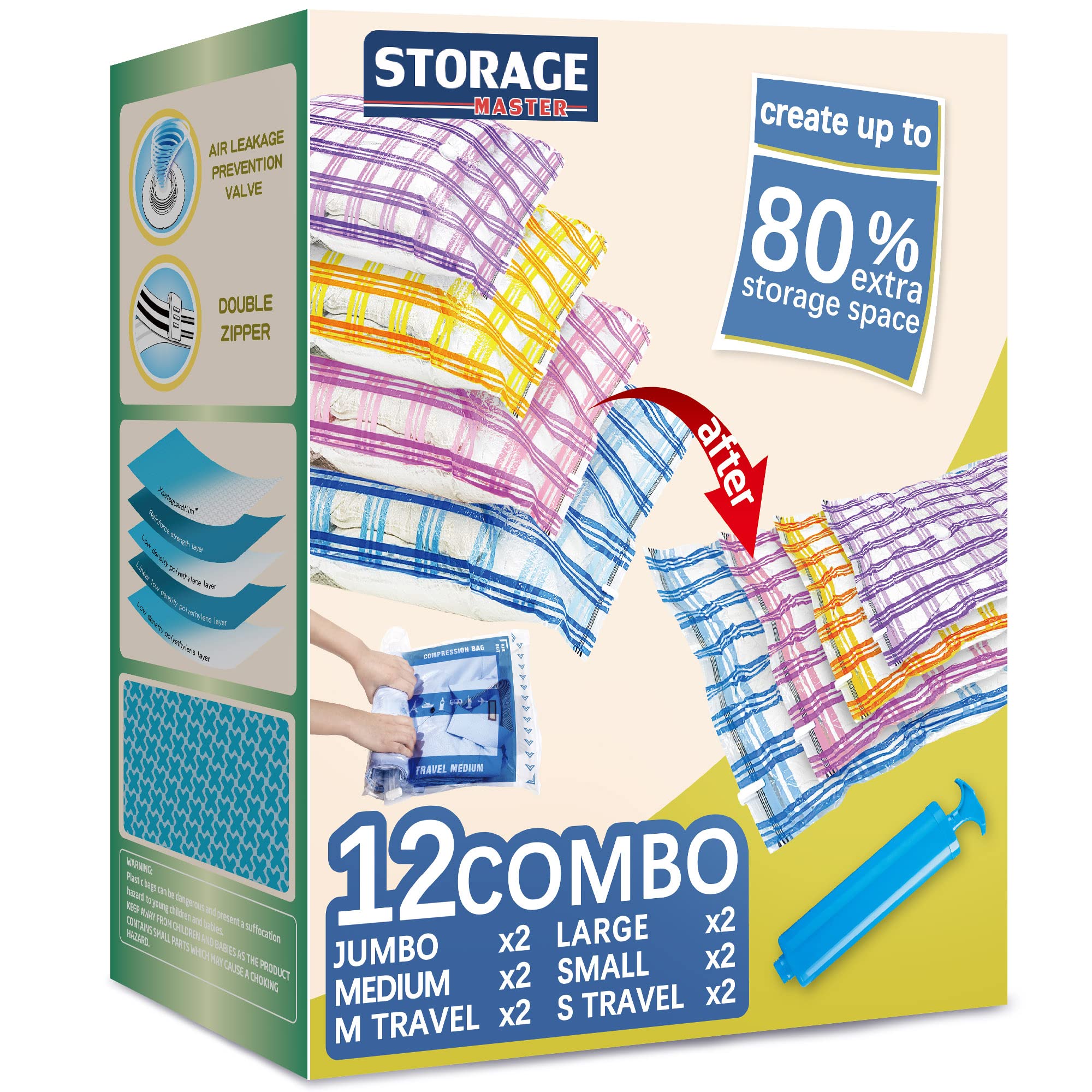 12 Pack Space Saver Vacuum Storage Bags for Clothes - Airtight Compression Bags for Seasonal Wardrobe, Blankets & Travel - Compact Storage Solution for Closet Organization & Moving