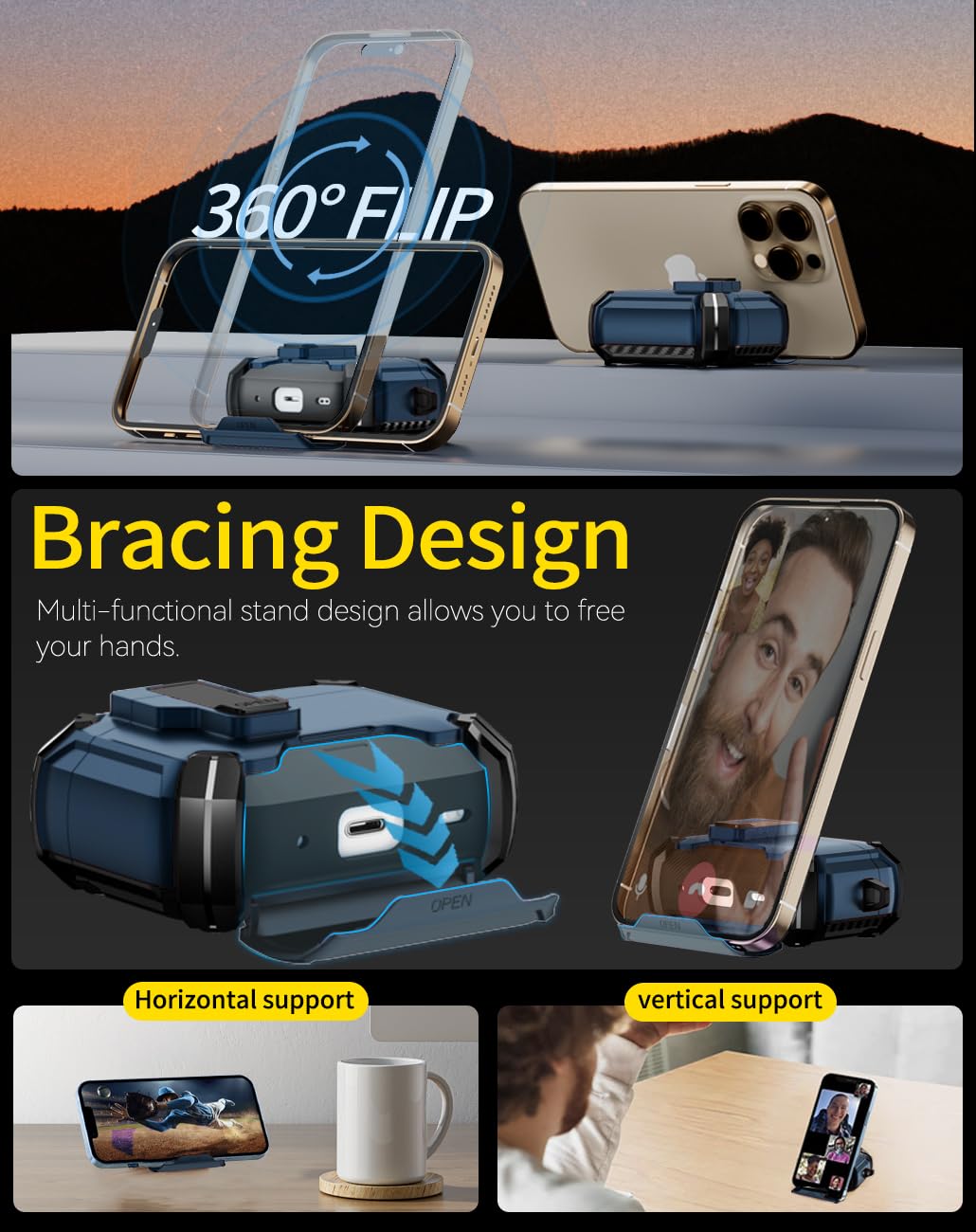 AirPods Pro 2nd/1st Gen Compatible Case with MagSafe - Magnetic Auto-Locking Phone Stand & Cleaning Kit for iPod Pro Charging Case (Includes USB-C/Lightning Cable) | Perfect for Travel, Work & Home Use