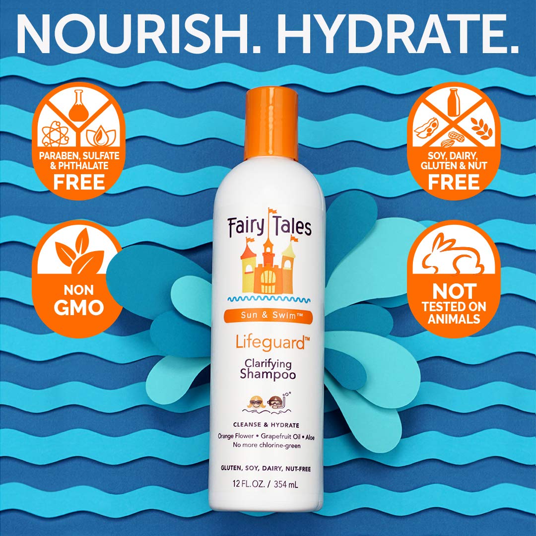 Fairy Tales Kids Swim Shampoo, Conditioner & Detangling Spray Set - 3 Piece Natural Hair Care Kit | Sulfate Free, Paraben Free, No Synthetic Dyes | Made in USA | Perfect for Pool, Beach & After Swim Hair Care