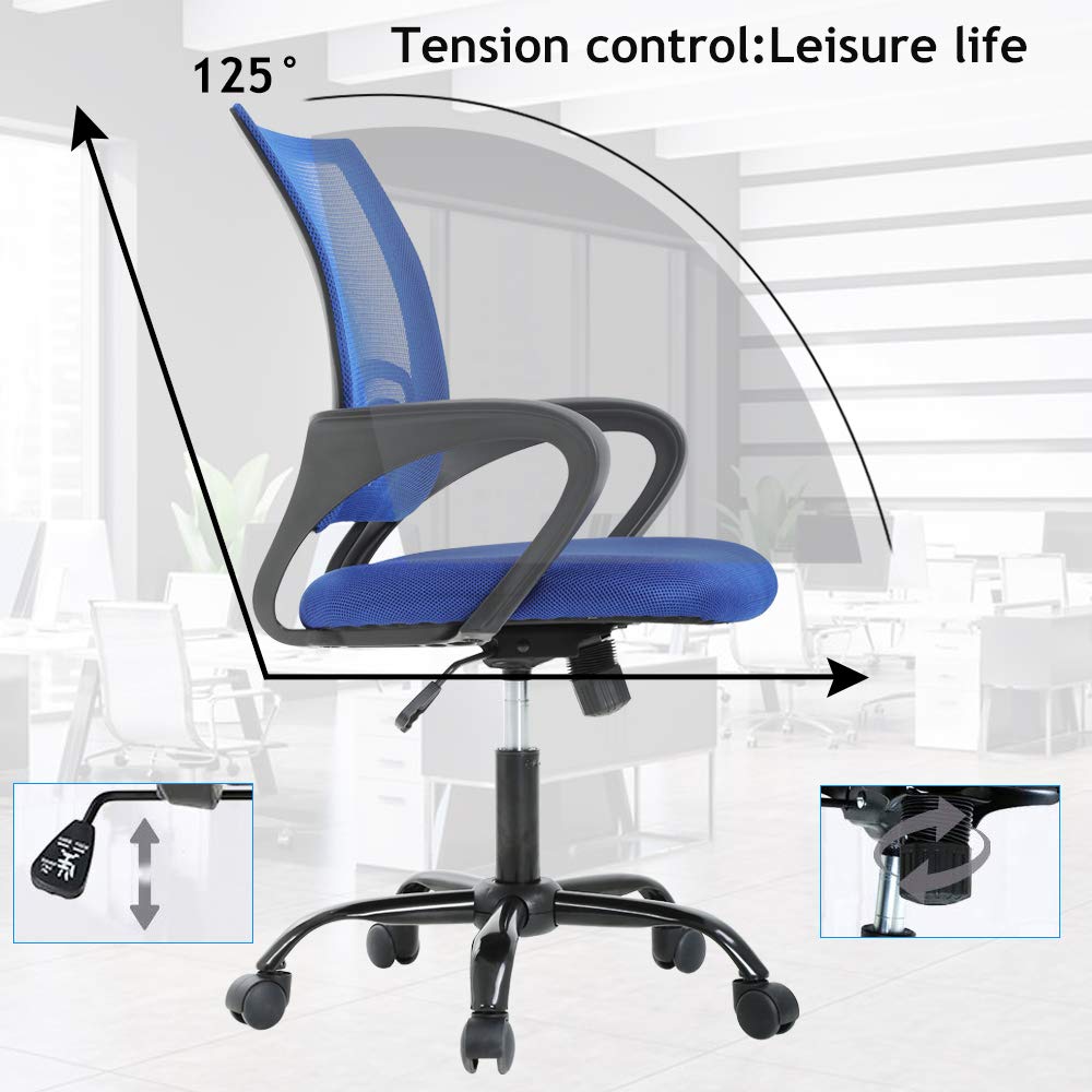 Ergonomic Office Chair with Lumbar Support - Adjustable Height Mesh Computer Desk Chair with Armrests - Modern Swivel Task Chair for Women & Men - Perfect for Home Office, Gaming & Workspaces (Blue)