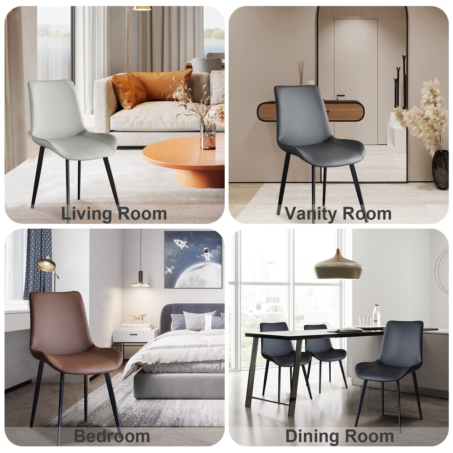 Seonyou Dining Chairs Set of 4 - Dark Grey Faux Leather Kitchen Dining Room Chairs, Comfortable Mid Century Modern Upholstered Side Chairs with Metal Legs for Living Room, Bedroom & Office - Perfect for Home Decor, Entertaining Guests & Daily Use