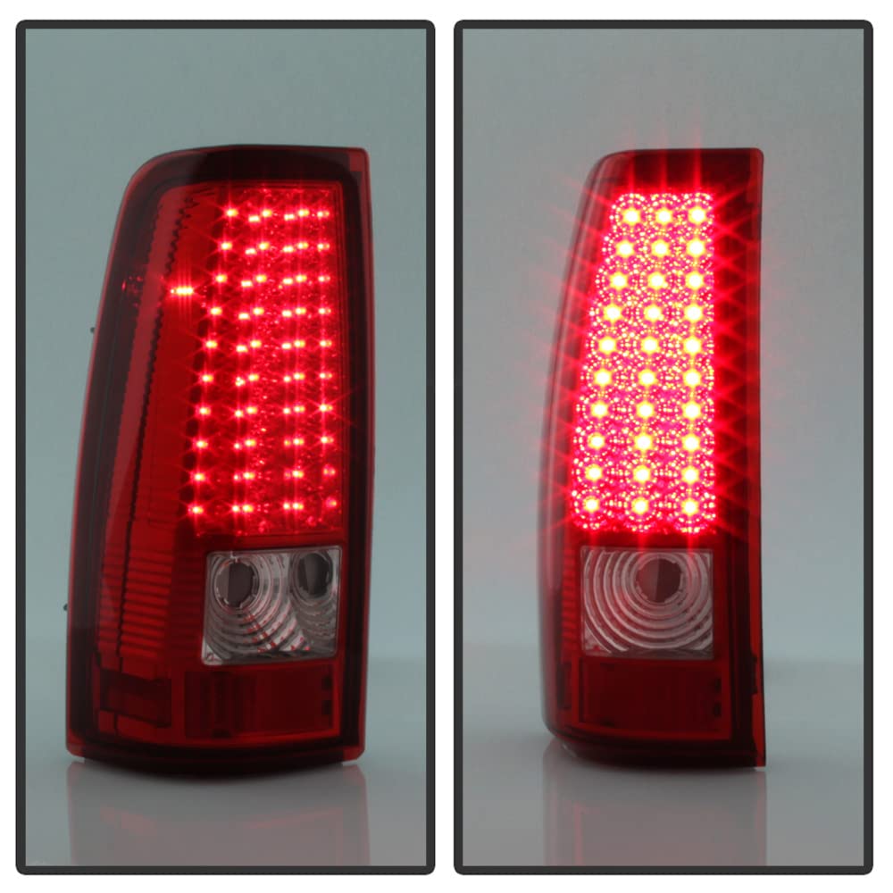 ACANII LED Tail Lights Brake Lamps Assembly Set for 1999-2006 GMC Sierra 1500/2500/3500 & 1999-2002 Chevy Silverado - Exotic Red V2 - Left+Right Pair - Enhanced Visibility & Style for Night Driving & Custom Truck Upgrades