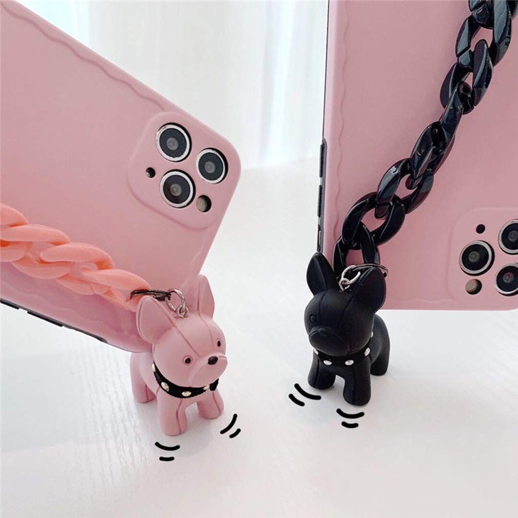 Cute Silicone Shockproof Case for iPhone 12 Pro Max with Wrist Strap & Bulldog Charm - Stylish Protective Cover for Women & Girls | Perfect for Daily Use, Work, School & Travel