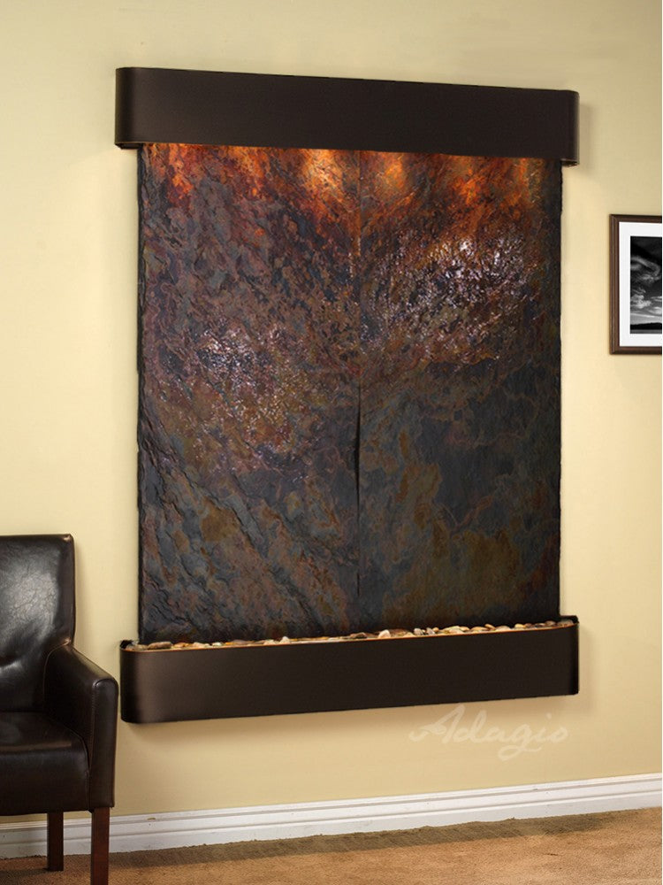 Adagio Majestic River Round Blackened Copper Multi-Color Natural Slate Tabletop - Perfect for Dining Tables, Coffee Tables, and Home Decor (MRR1504)