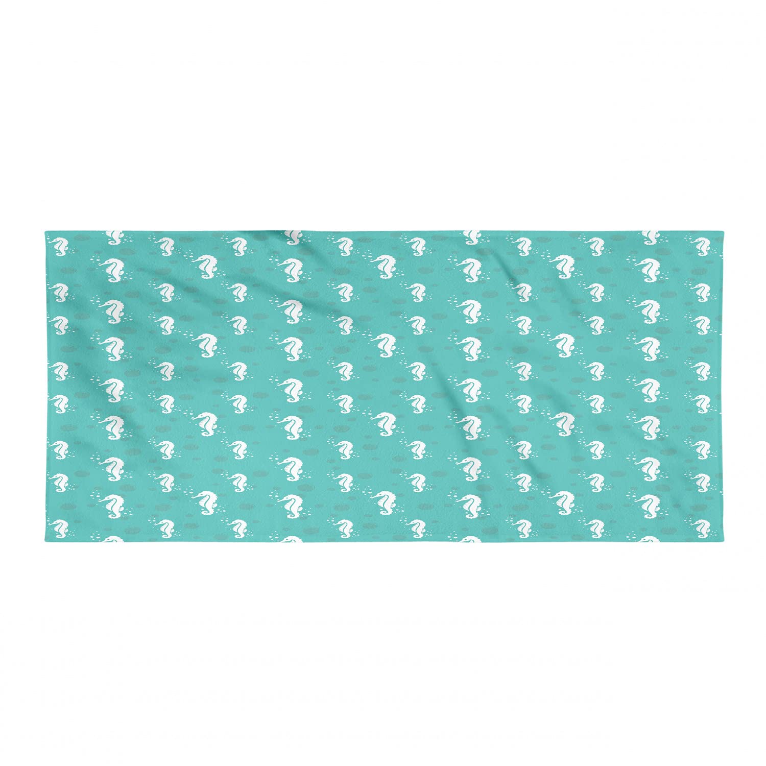 Ambesonne Seahorse Beach Towel - Ocean Themed Marine Aquatic Bubbles Design, Quick Dry Soft Microfiber for Camping, Sports, Yoga & Hiking - Sea Green Teal and White - Perfect for Beach Days, Poolside Lounging & Outdoor Adventures