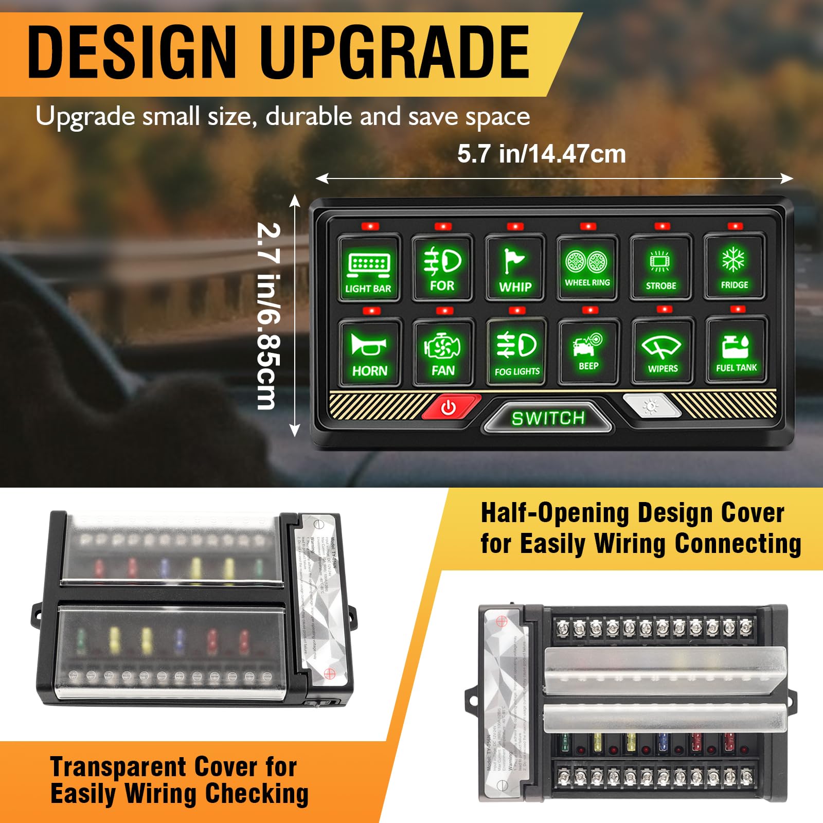 12 Gang RGB LED Switch Panel - Waterproof Aluminum Universal Circuit Control System with Relay Box for UTV, ATV, RV, Car, Boat, Truck & Trailer - Perfect for Off-Road, Marine & Vehicle Customization