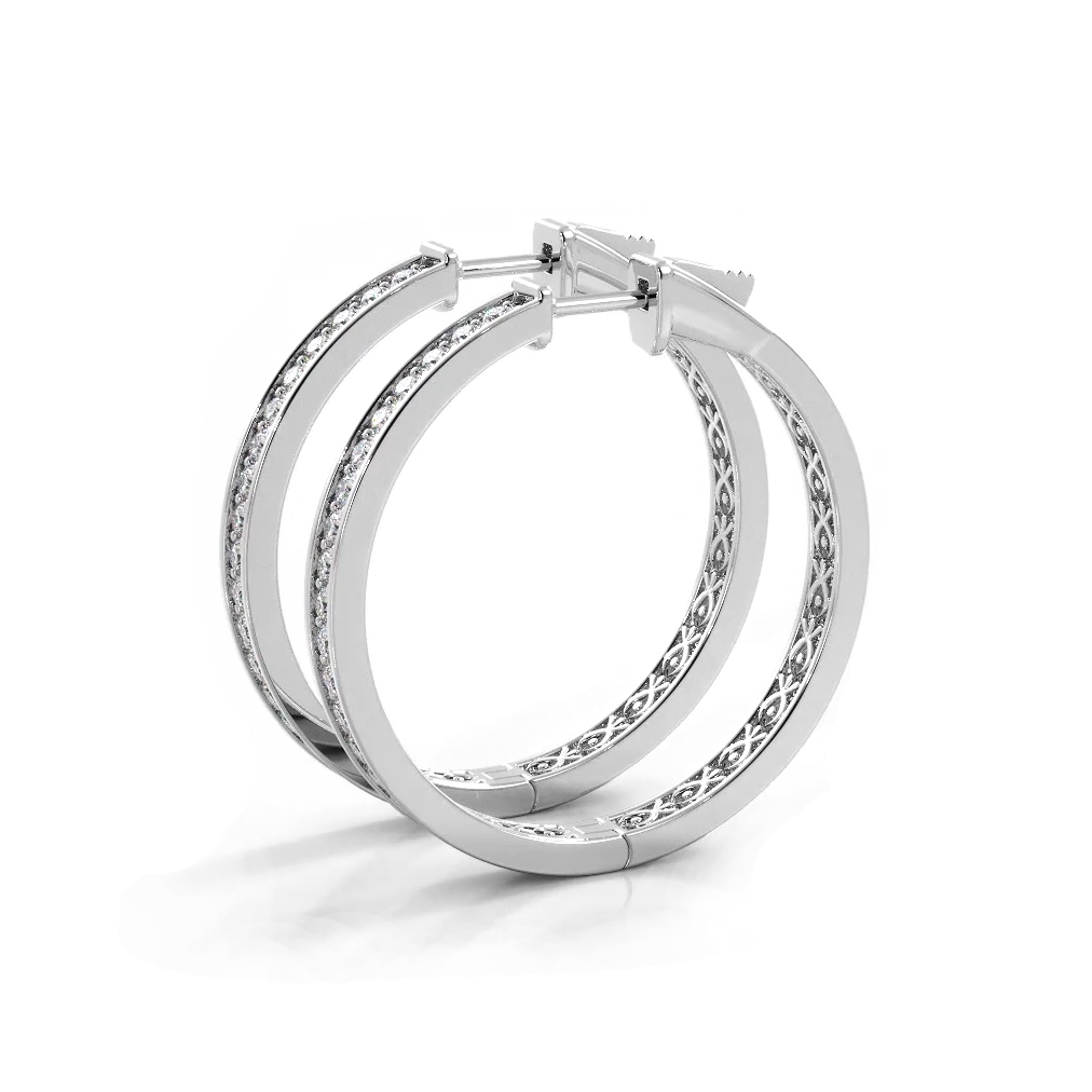 1.32 Carat Round Diamond Medium Hoop Earrings for Women - 14K White Gold Classic Stud Earrings for Everyday Wear & Special Occasions