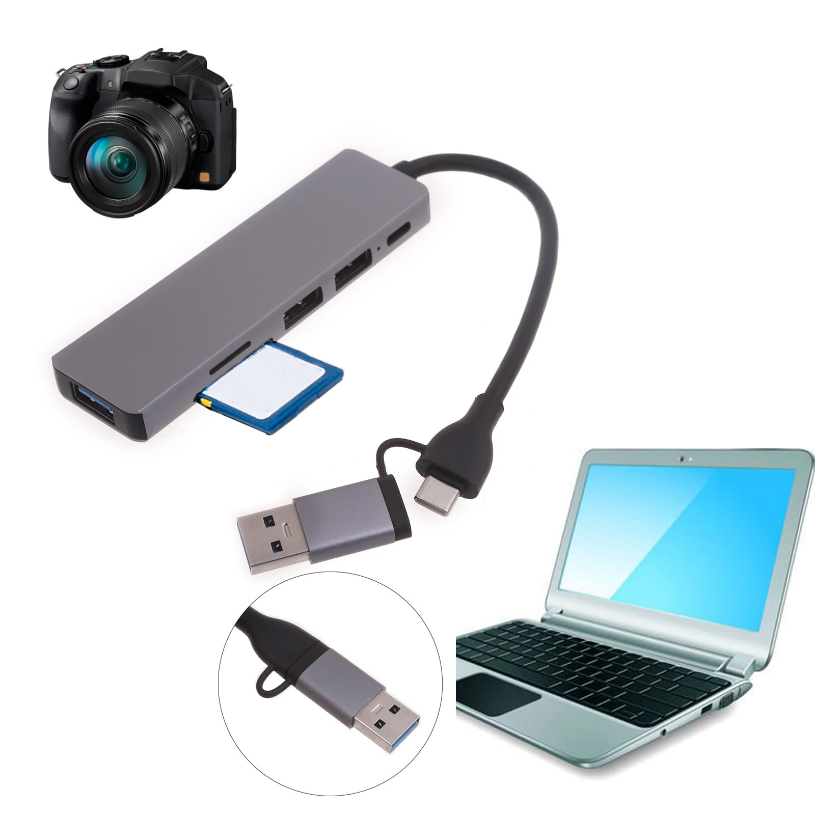 6-in-1 USB C Hub Adapter with 4K HDMI, USB 3.0 Ports, SD/TF Card Reader - Multi-Port USB C Docking Station for MacBook Pro/Air, Dell XPS, Chromebook - Perfect for Office Work, Video Conferencing & File Transfers