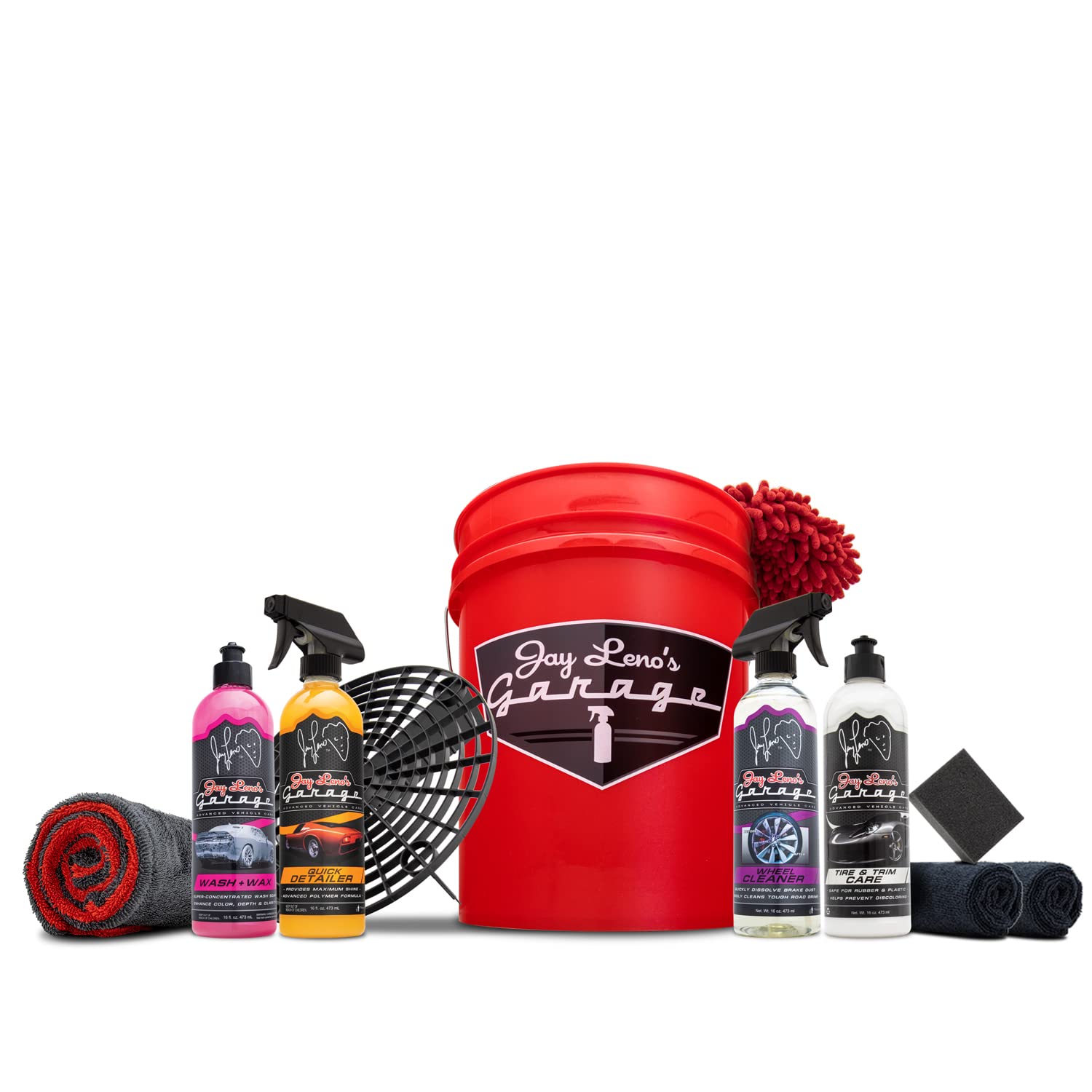 Jay Leno's Garage Premium Car Detailing Kit - 10-Piece Auto Cleaning Set with Microfiber Towels, Wash Mitt, Applicators & Detailing Sprays - Perfect for Car Wash, Interior Cleaning & Vehicle Maintenance