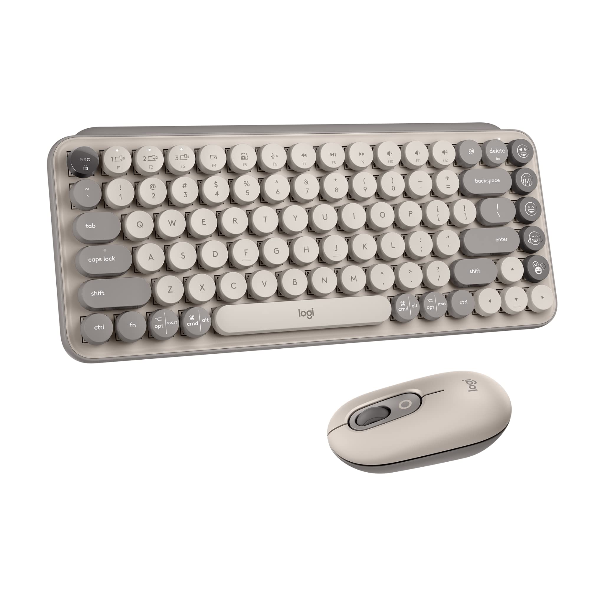 Logitech POP Keys & POP Mouse Wireless Combo - Bluetooth Mechanical Keyboard with Typewriter-Style Keys & Cute Compact Mouse, Emoji Support - Mist Color | Perfect for Home Office, Remote Work & Creative Typing
