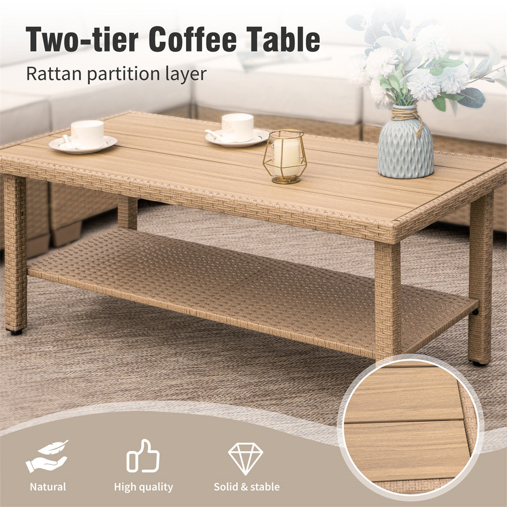 Phi Villa Outdoor Rattan Sofa Set with T-Shaped Cushion & Coffee Table - Patio Furniture for Garden, Poolside, and Backyard Relaxation