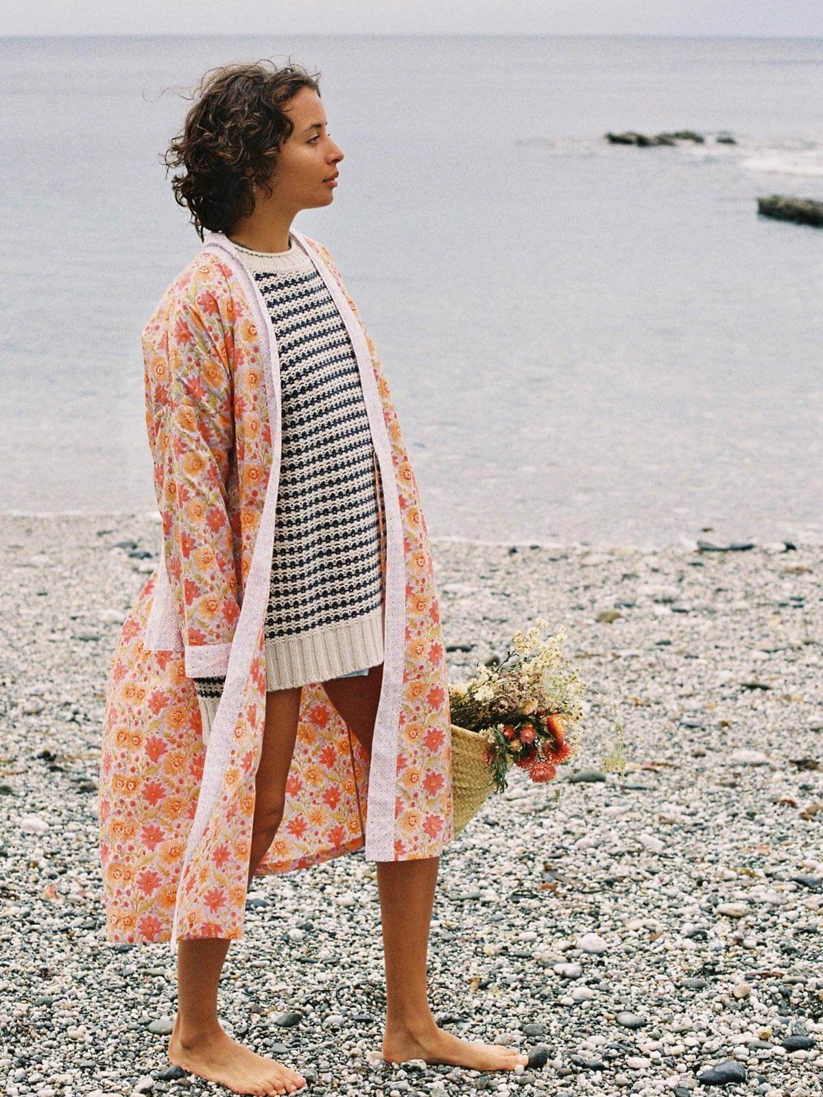 Handmade Block Print Cotton Robe - Soft Lilac Floral Kimono for Women | Perfect for Spa, Beach Cover-Up & Lounge Wear