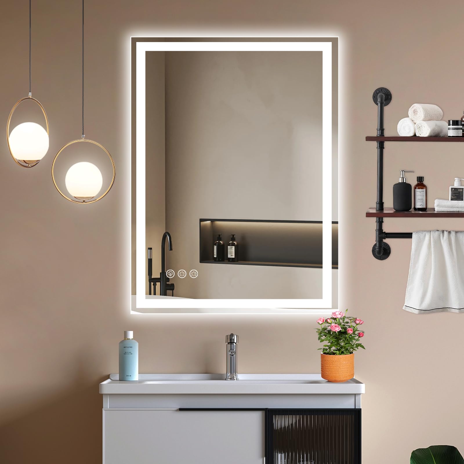 Moonee 24x32 Inch LED Bathroom Mirror with Front Light & Backlit - Dimmable Anti-Fog Vanity Mirror with 3 Color Modes - Perfect for Makeup, Shaving & Bathroom Decor