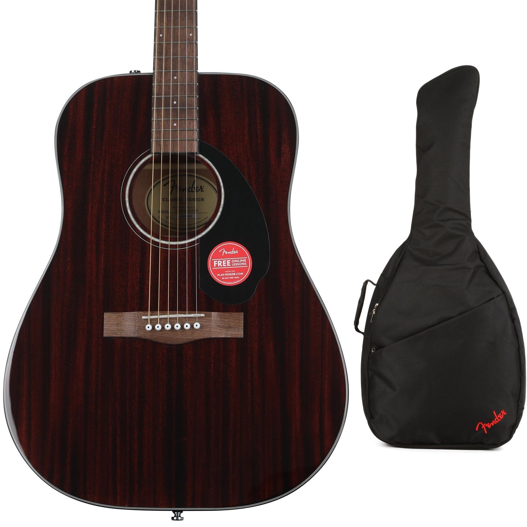 Fender CD-60S All-Mahogany 6-String Acoustic Guitar Bundle with Gig Bag & Padded Case - Walnut Fingerboard, Natural Finish - Perfect for Beginners, Camping & Live Performances