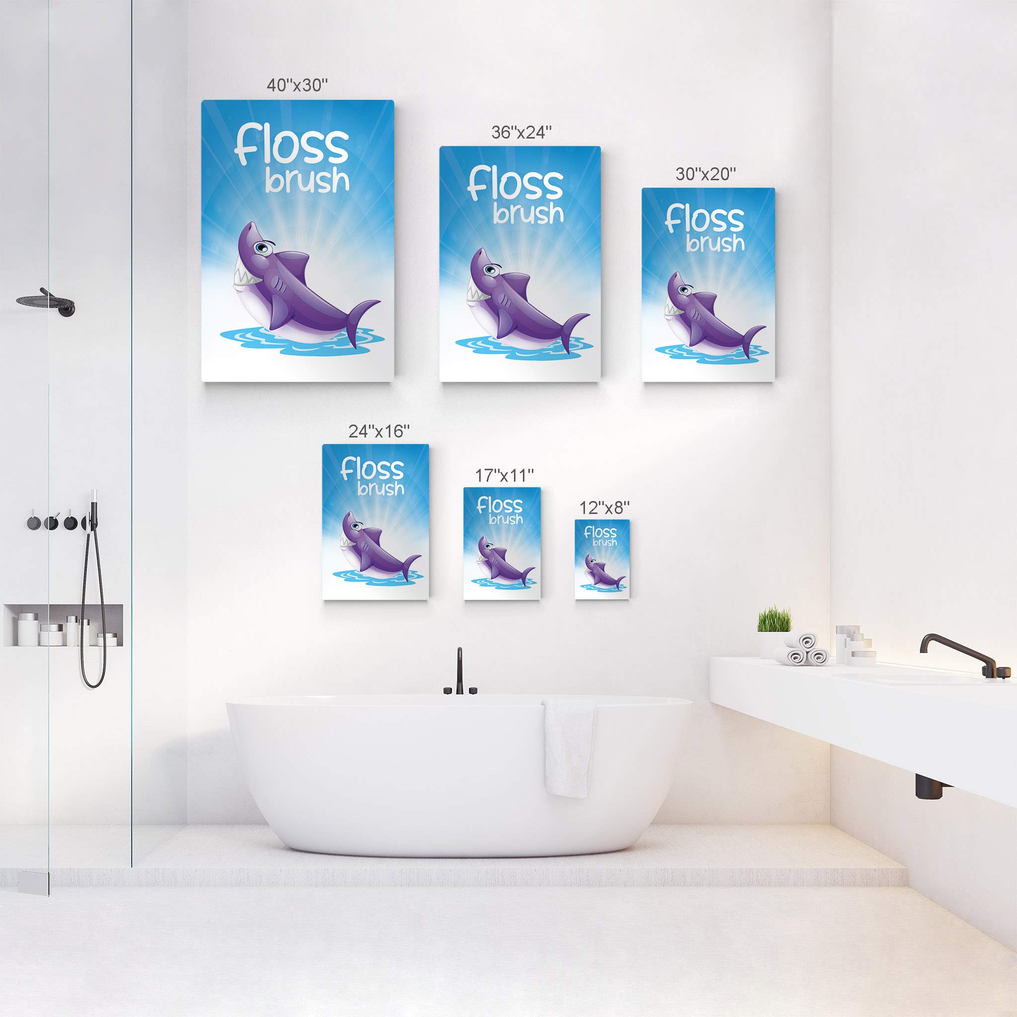 Smile Art Design Floss Brush Quote Metal Print - Inspirational Bathroom Wall Decor for Kids & Nursery, Ready to Hang Home Decoration (40x30, Made in USA) - Perfect for Bathrooms, Kids' Rooms & Nursery Wall Art