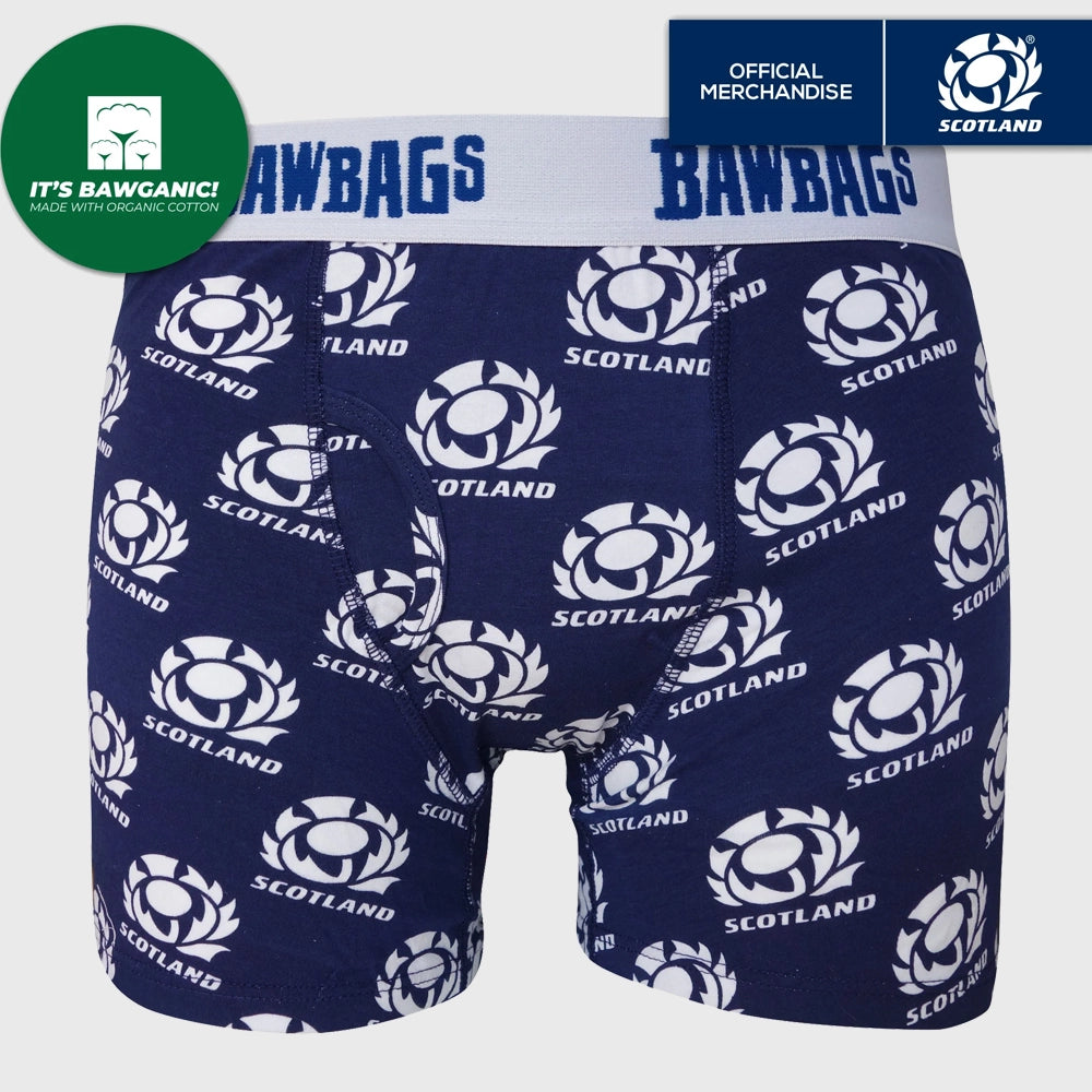 Bawbags Scotland Rugby Logo Boxer Shorts - Navy/White - Comfortable Men's Underwear for Sports & Casual Wear