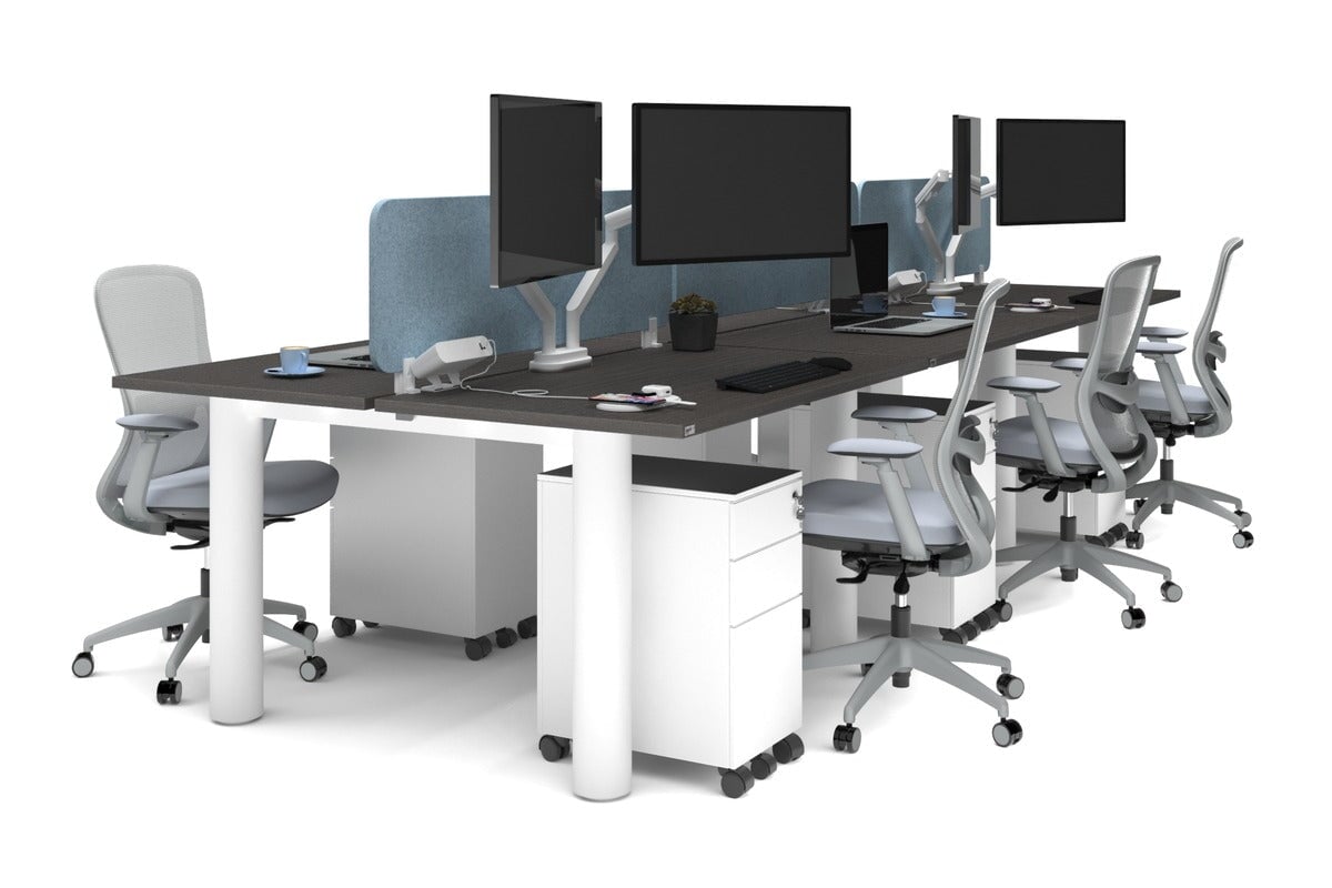 Quadro Cylinder Leg 6-Person Office Workstation Desk - 1200L x 800W with Cable Management Scallop - Perfect for Open Office Layouts & Collaborative Workspaces