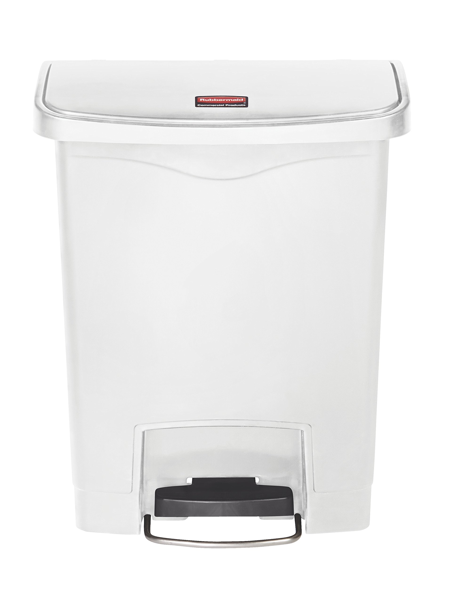 Rubbermaid Commercial 8 Gallon Slim Step-On Trash Can - Hands-Free White Plastic Garbage Bin for Hospitals, Labs & Clinics - Ideal for Medical Waste Disposal in Patient Rooms, Emergency Areas & Healthcare Facilities