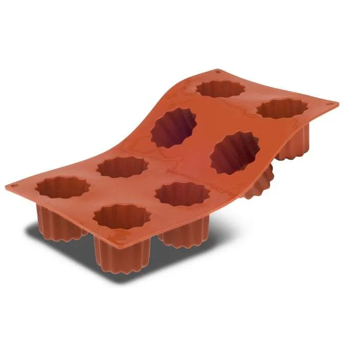 Non-Stick Silicone Cannele Mold - 8 Cavity Orange Baking Pan for French Pastries, Perfect for Home Bakers & Professional Chefs - Ideal for Cannelés de Bordeaux, Madeleines & Mini Cakes