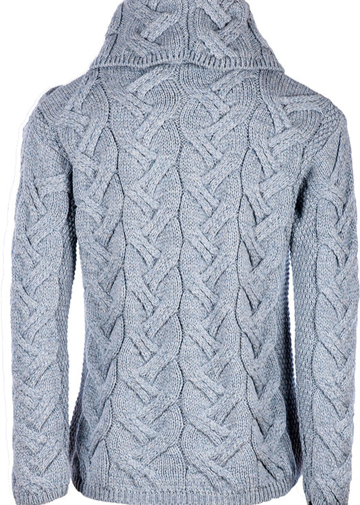 Chunky Knit Aran Cowl Neck Sweater for Women - Soft Warm Ocean Grey Pullover for Fall & Winter | Cozy Casual Wear, Office Outfit, Holiday Fashion