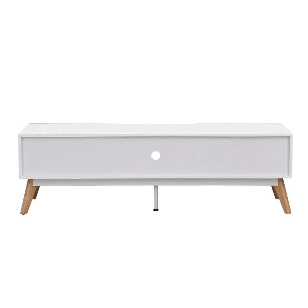 Scandinavian Modern TV Stand with 2 Drawers - 150cm Lowline Entertainment Unit in White/Oak Finish - Perfect for Living Room, Bedroom & Home Theater Setup