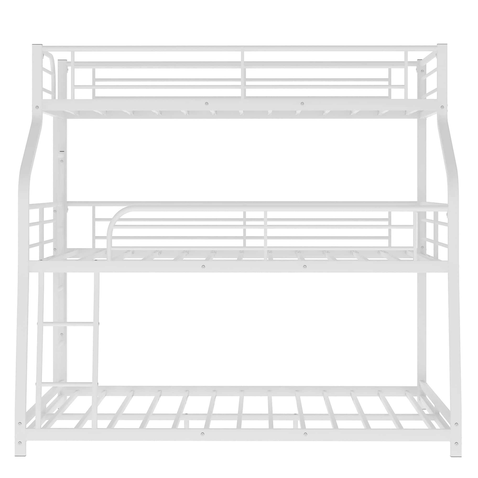 Harper & Bright Designs Triple Bunk Bed - Twin XL/Full/Queen 3-in-1 Space Saving Metal Bunk Bed with 2 Built-in Ladders & Full Guardrails, White - Perfect for Kids Rooms, Dormitories & Small Spaces