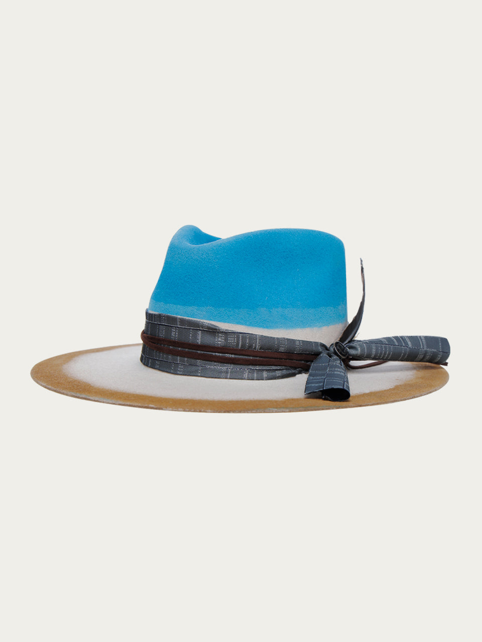 Stylish Multi-Colored Cowgirl Hat with Fabric & Leather Hatband & Duo-Colored Feather - Perfect for Western Rodeo, Country Music Festivals & Cowboy-Themed Parties