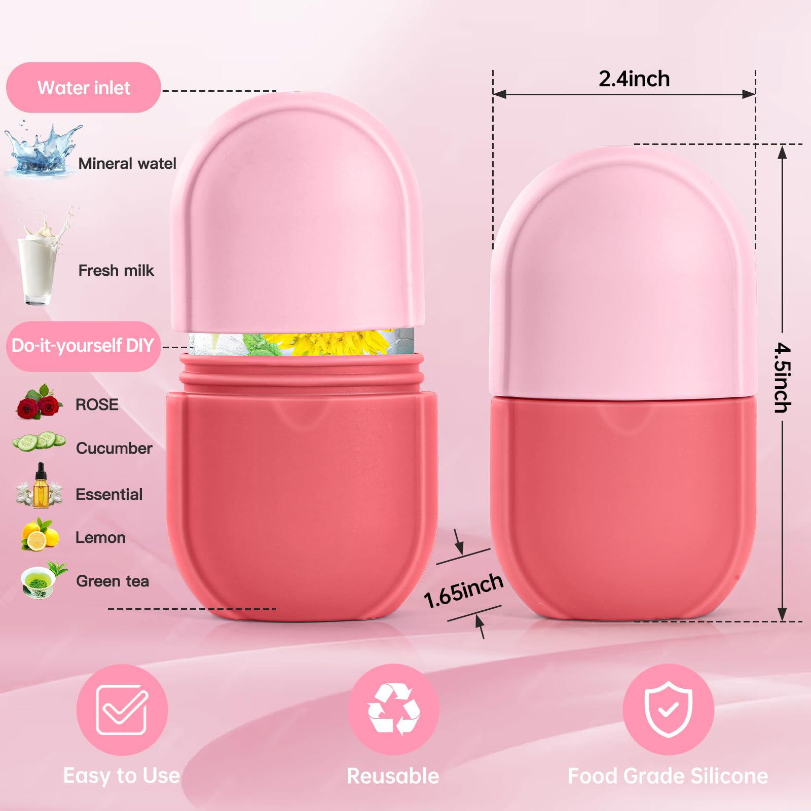 Facial Ice Roller & Cryotherapy Massager for Skin Care - Silicone Ice Globe Mold for Depuffing Eye Bags & Facial Glow | Aesthetic Skincare Essentials for Women (Pink) | Perfect for Morning Routine & Post-Workout Recovery